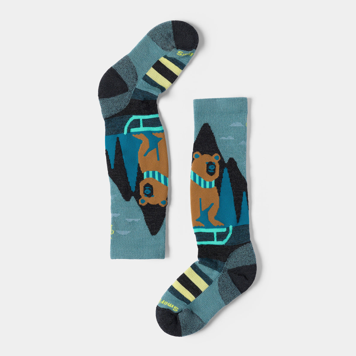 Kids' Ski Sleigh Bear Over The Calf Socks Dusty Teal - ver - 1