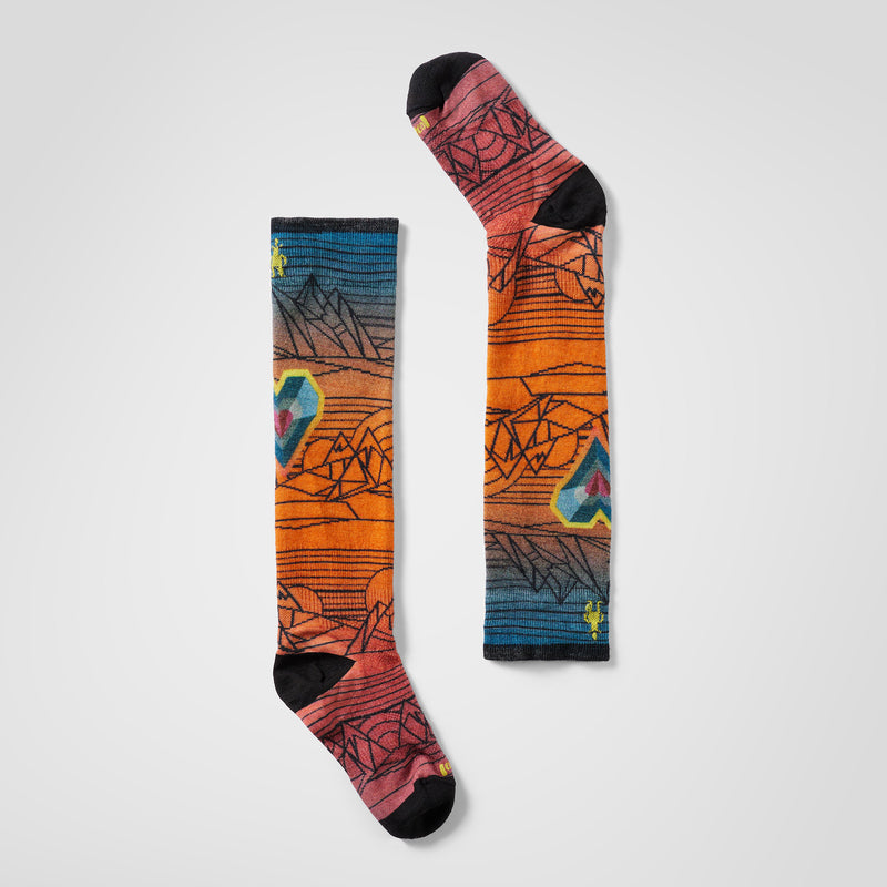 Junior Ski Geo Peaks Print Over The Calf Socks - Orange Rust / L