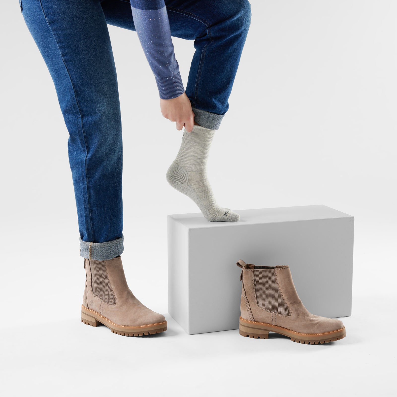 Women's Everyday Roll Top Crew Socks Ash - ver - 2