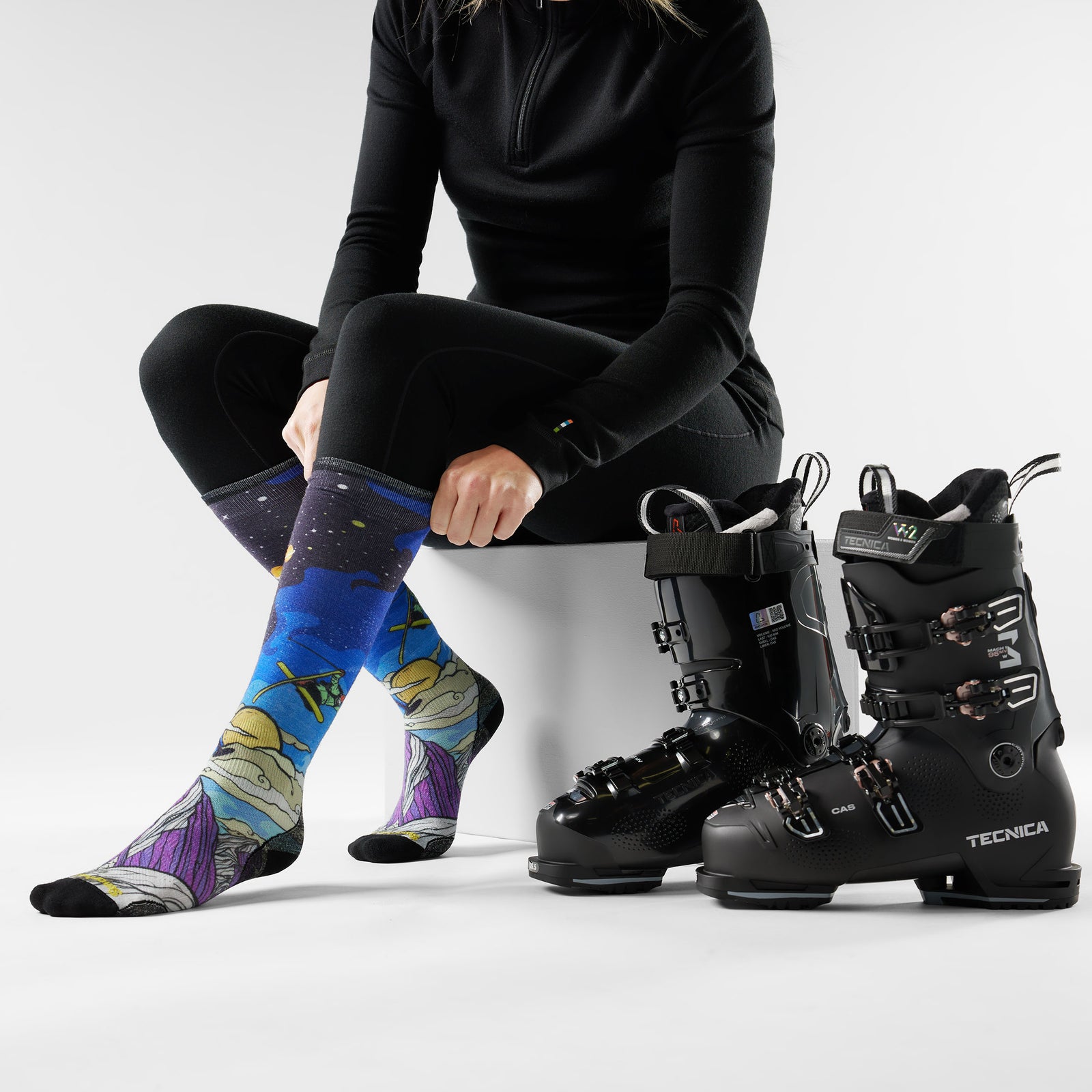 Women's Ski Galactic Ski Print OTC Socks? Deep Navy - ver - 2