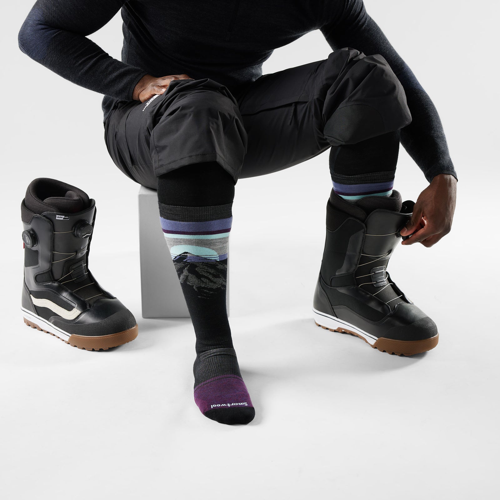 Snowboard Mountain Sunrise Over The Calf Socks Winter Moss - ver - 2