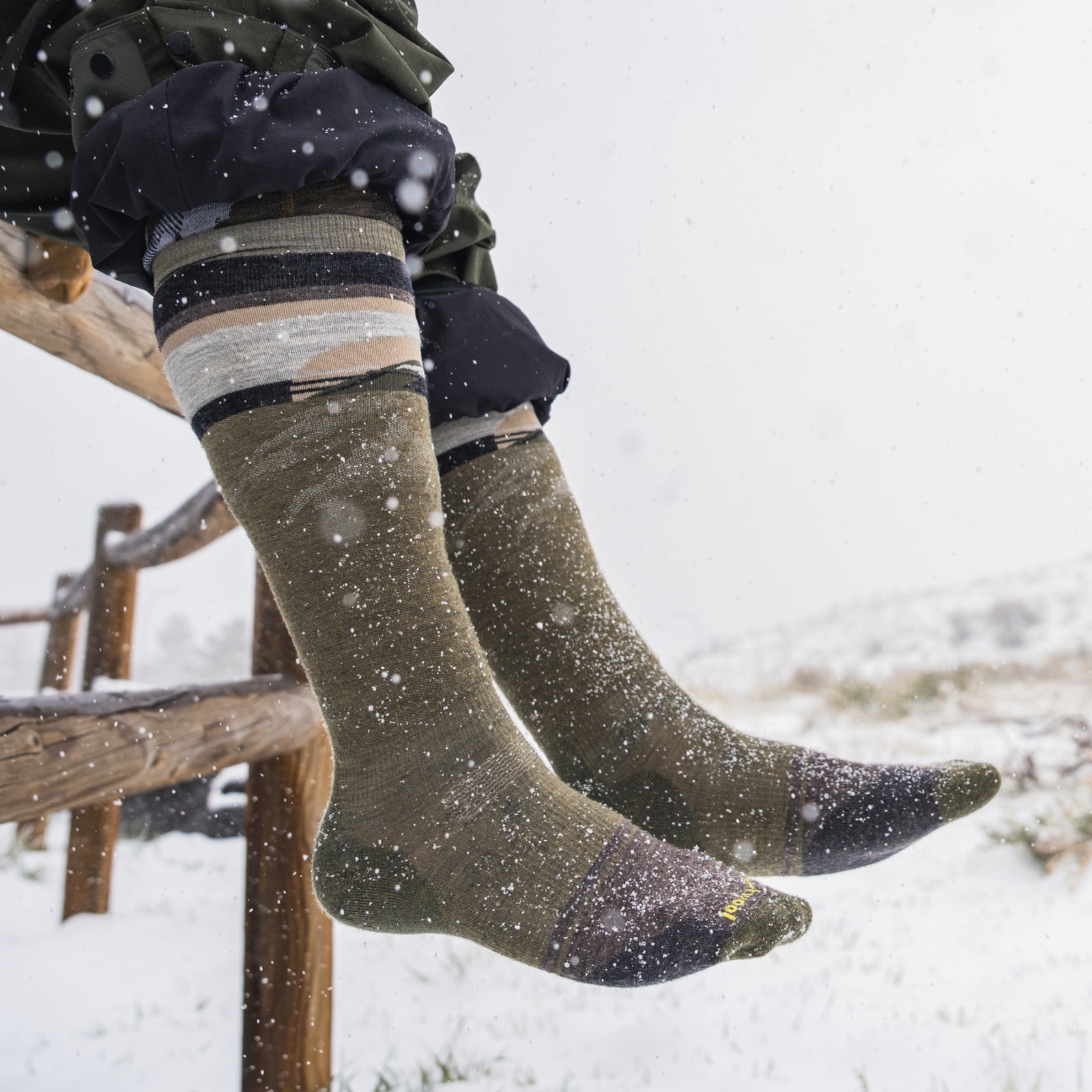 Snowboard Mountain Sunrise Over The Calf Socks Winter Moss - ver - 3
