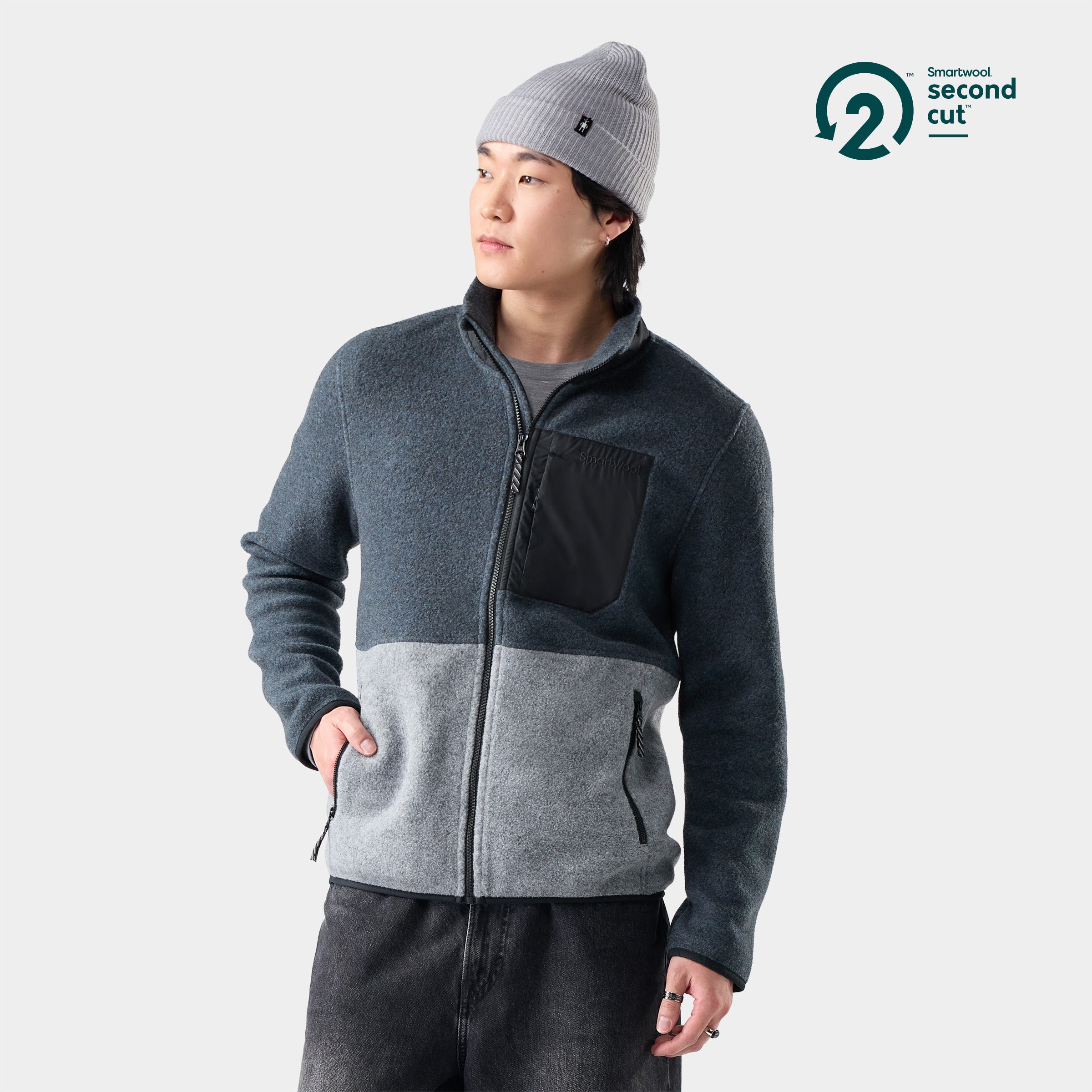 Men's Second Cut™ Fleece Jacket Light Gray-Deep Navy