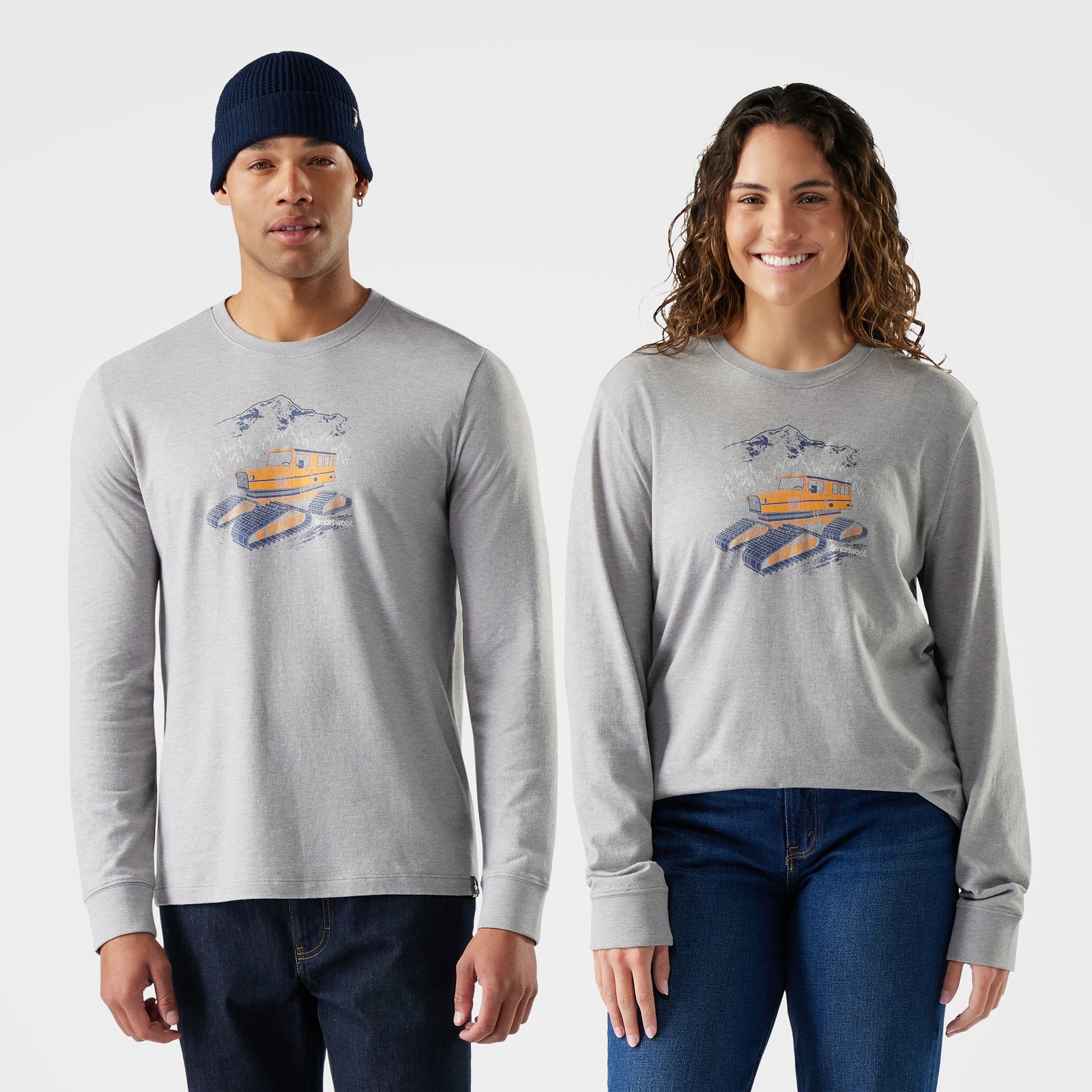 Snowcat Graphic Long Sleeve Graphic Tee Light Gray Heather - ver - 3
