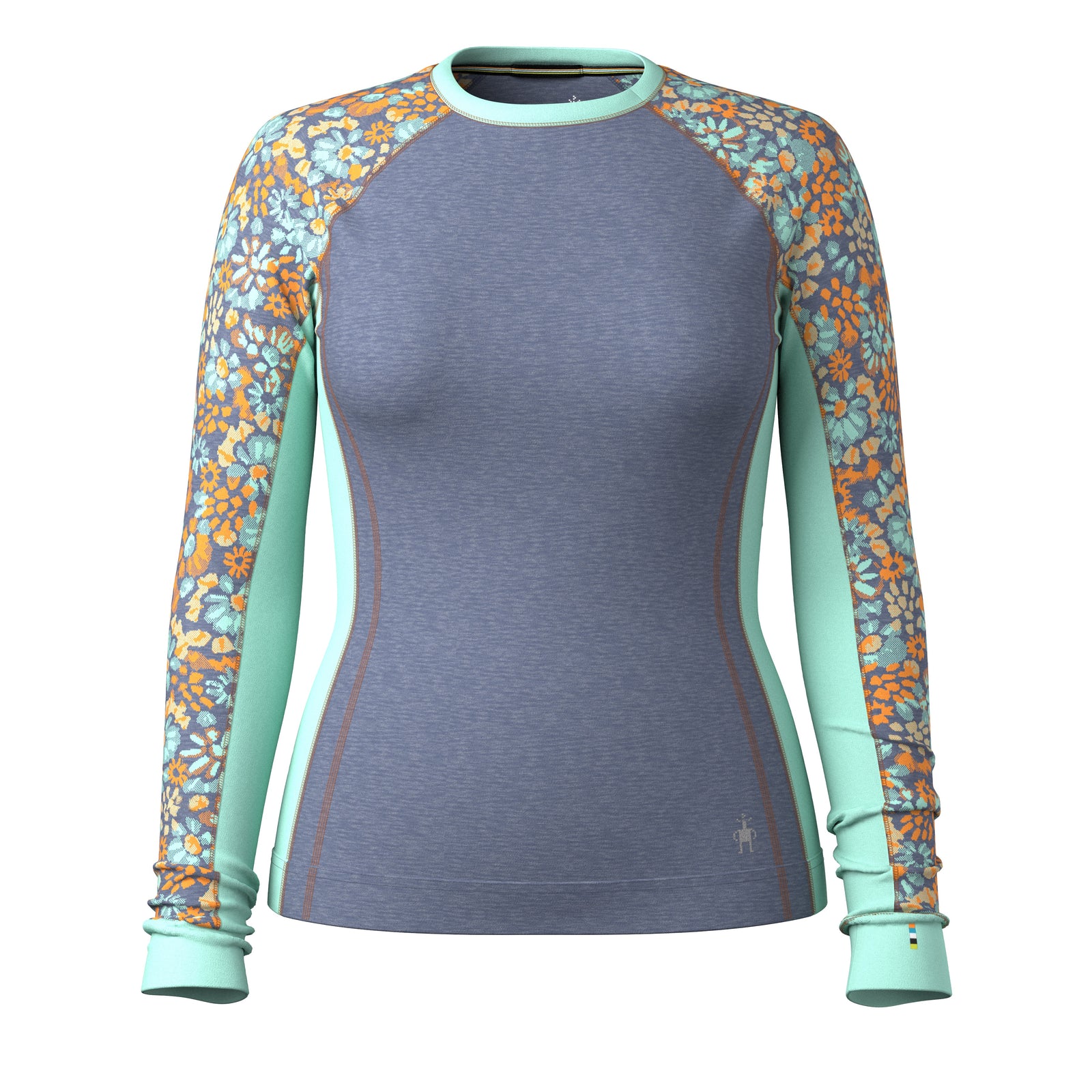 Women's Classic Thermal Merino Base Layer Colorblock Crew Nightfall Blue Heather - ver - 3