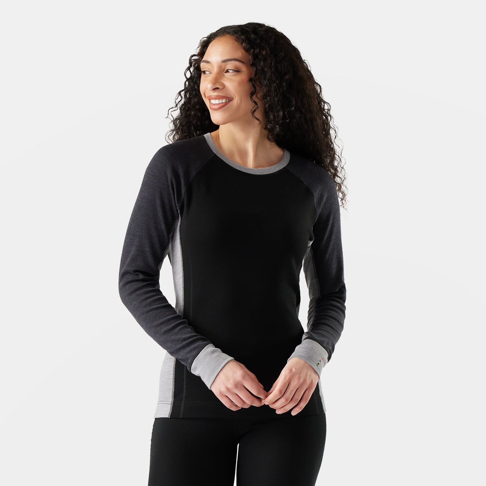 Women's Classic Thermal Merino Base Layer Colorblock Crew Boxed Black - ver - 1