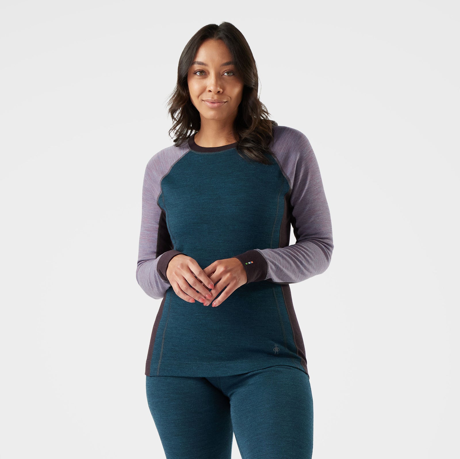 Women's Classic Thermal Merino Base Layer Colorblock Crew Nightfall Blue Heather - ver - 5