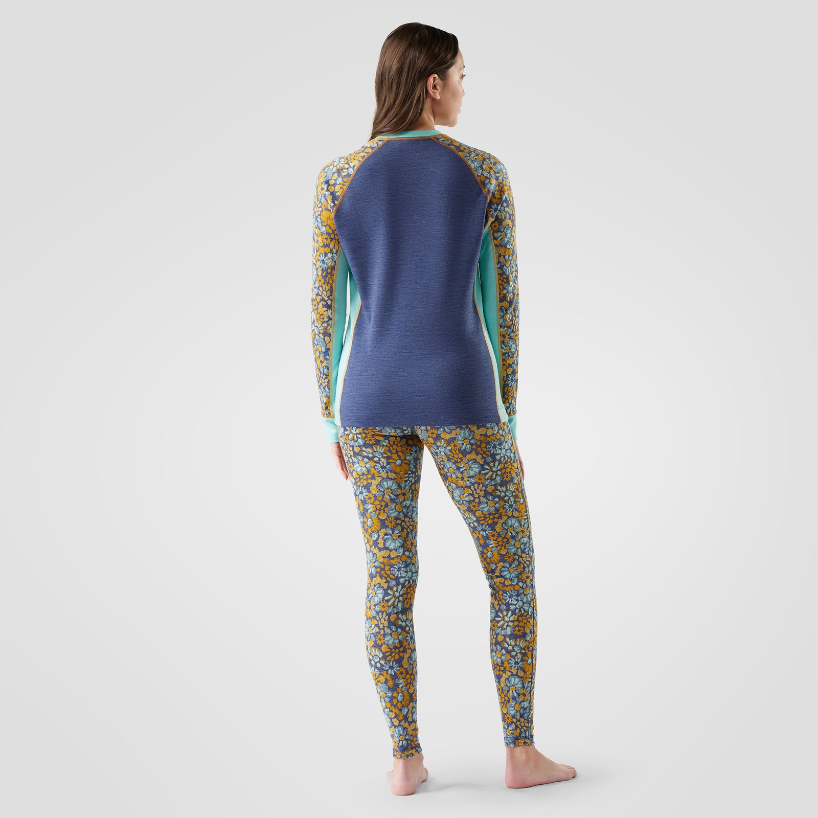 Women's Classic Thermal Merino Base Layer Colorblock Crew Nightfall Blue Heather - ver - 2