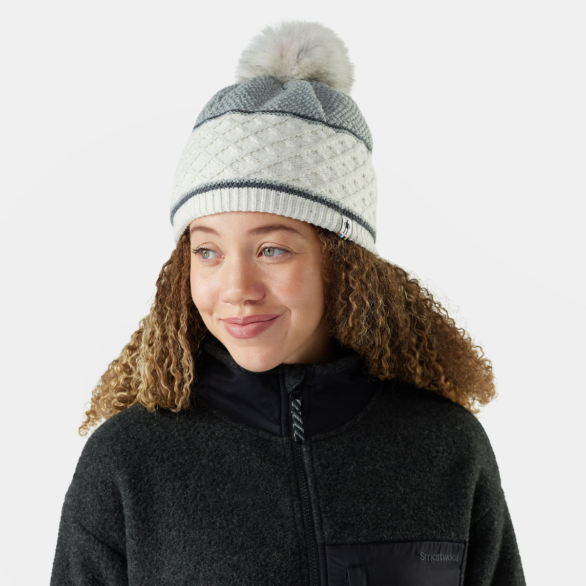 Cable Knit Colorblock Pom Beanie - Squash display picture 1