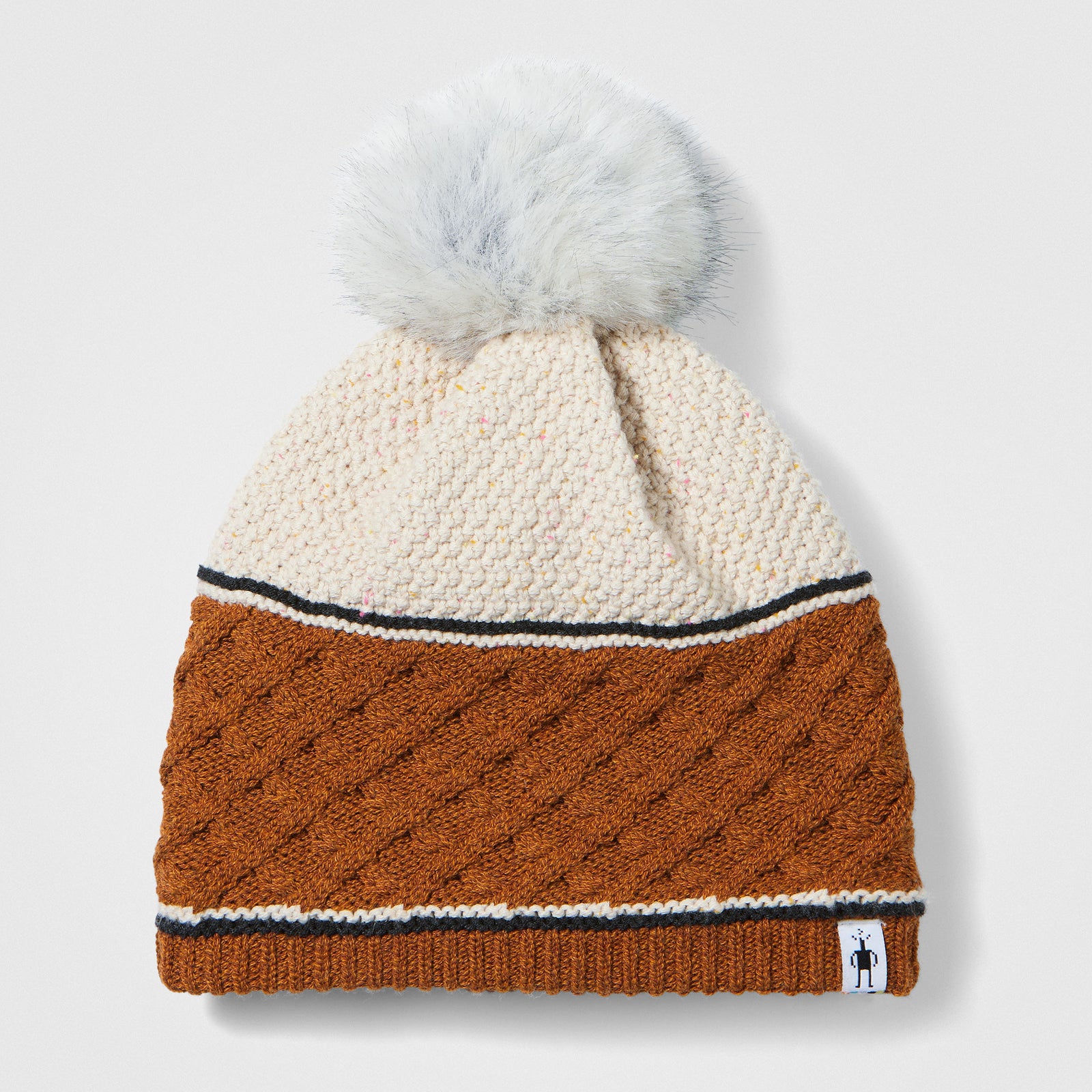 Cable Knit Colorblock Pom Beanie Squash - ver - 2