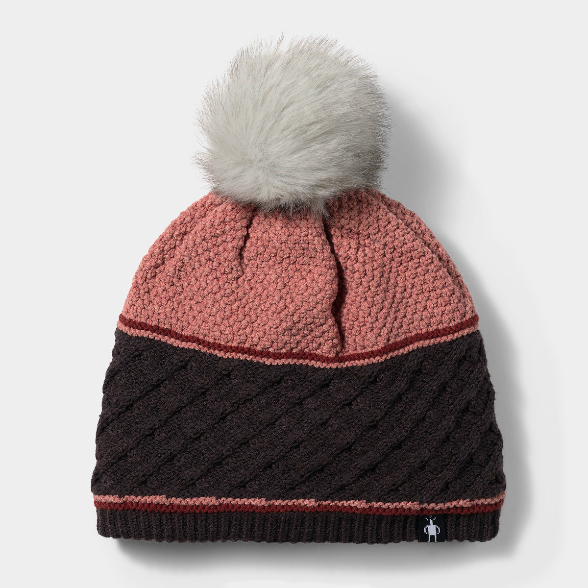 Cable Knit Colorblock Pom Beanie Mink - ver - 2