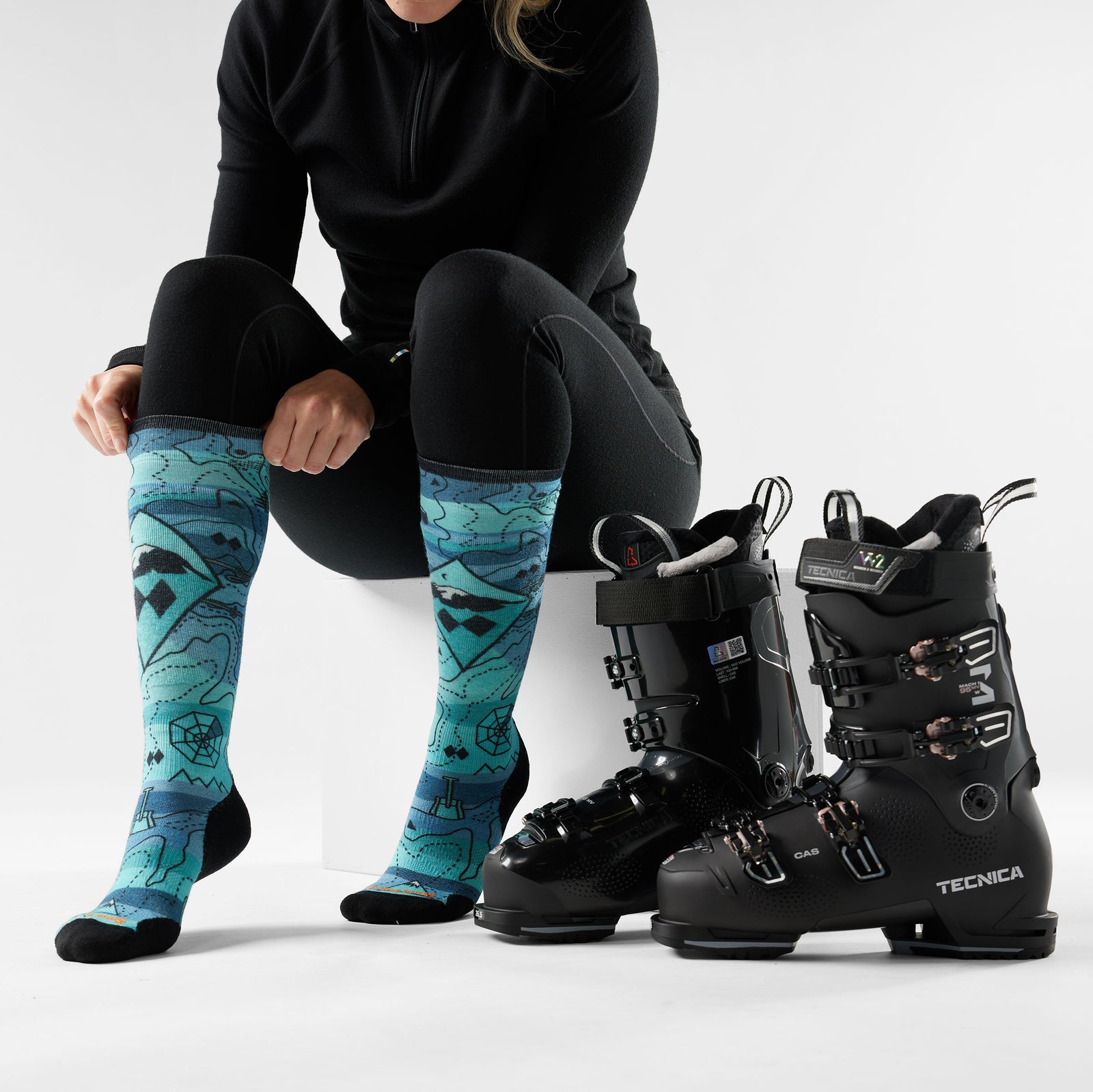 Women's Ski Topo Treasures Print Over The Calf Socks Nightfall Blue - ver - 2