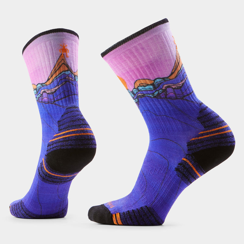 Women’s Hike Mountain Sunrise Print Crew Socks - Deep Navy / L