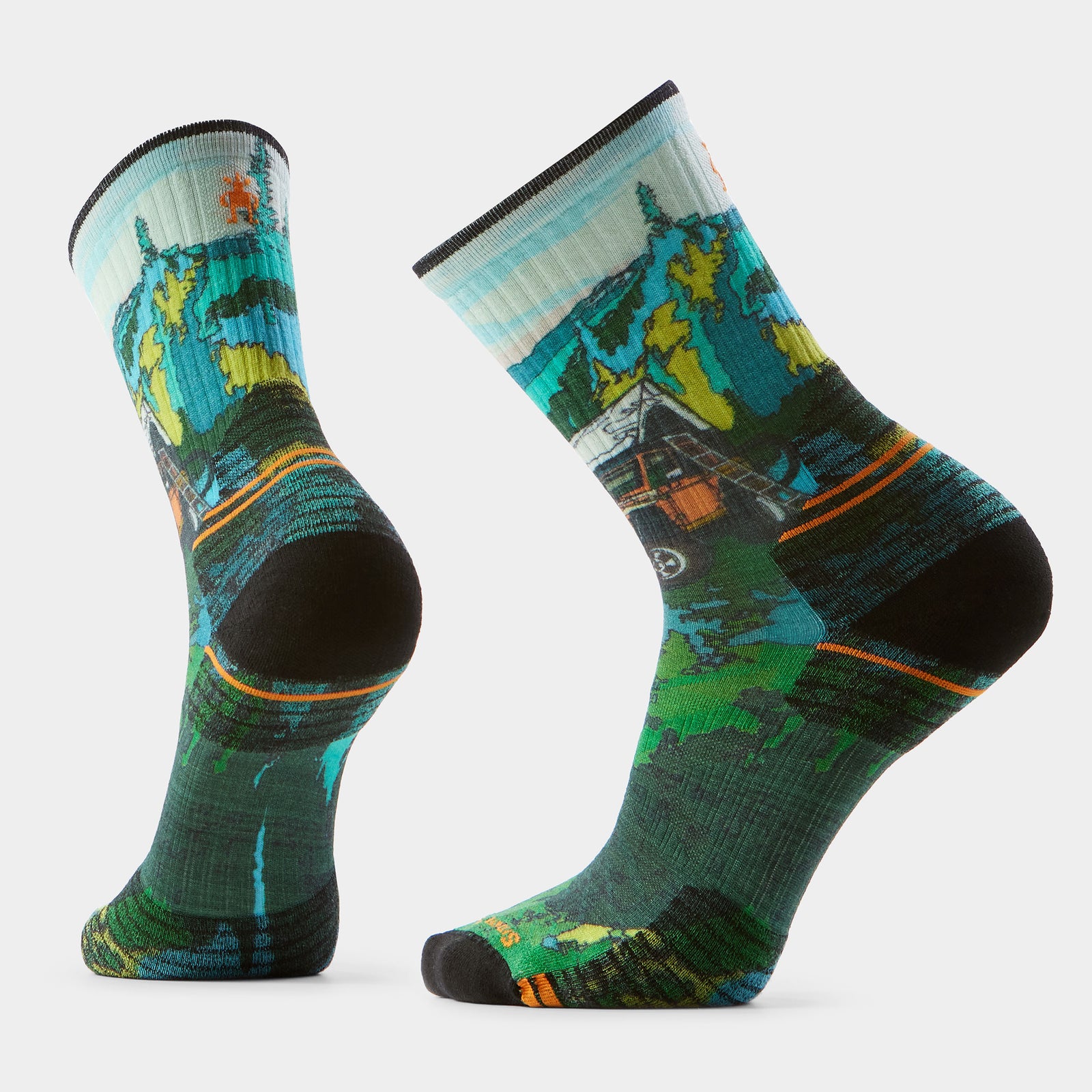 Hike Trail Trekker Print Crew Socks Winter Moss - ver - 1