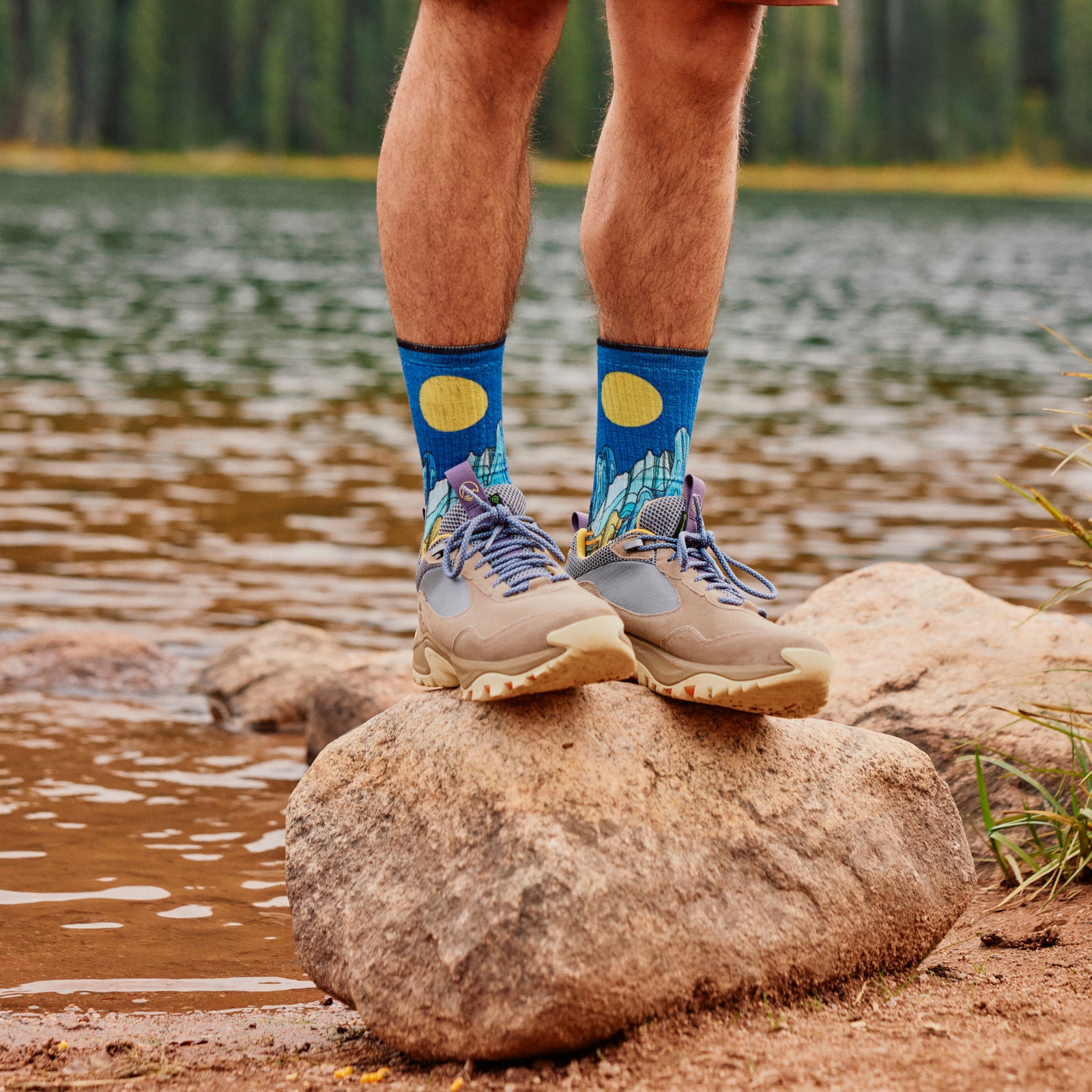 Hike Mountain Myth Print Crew Socks Deep Navy - ver - 3