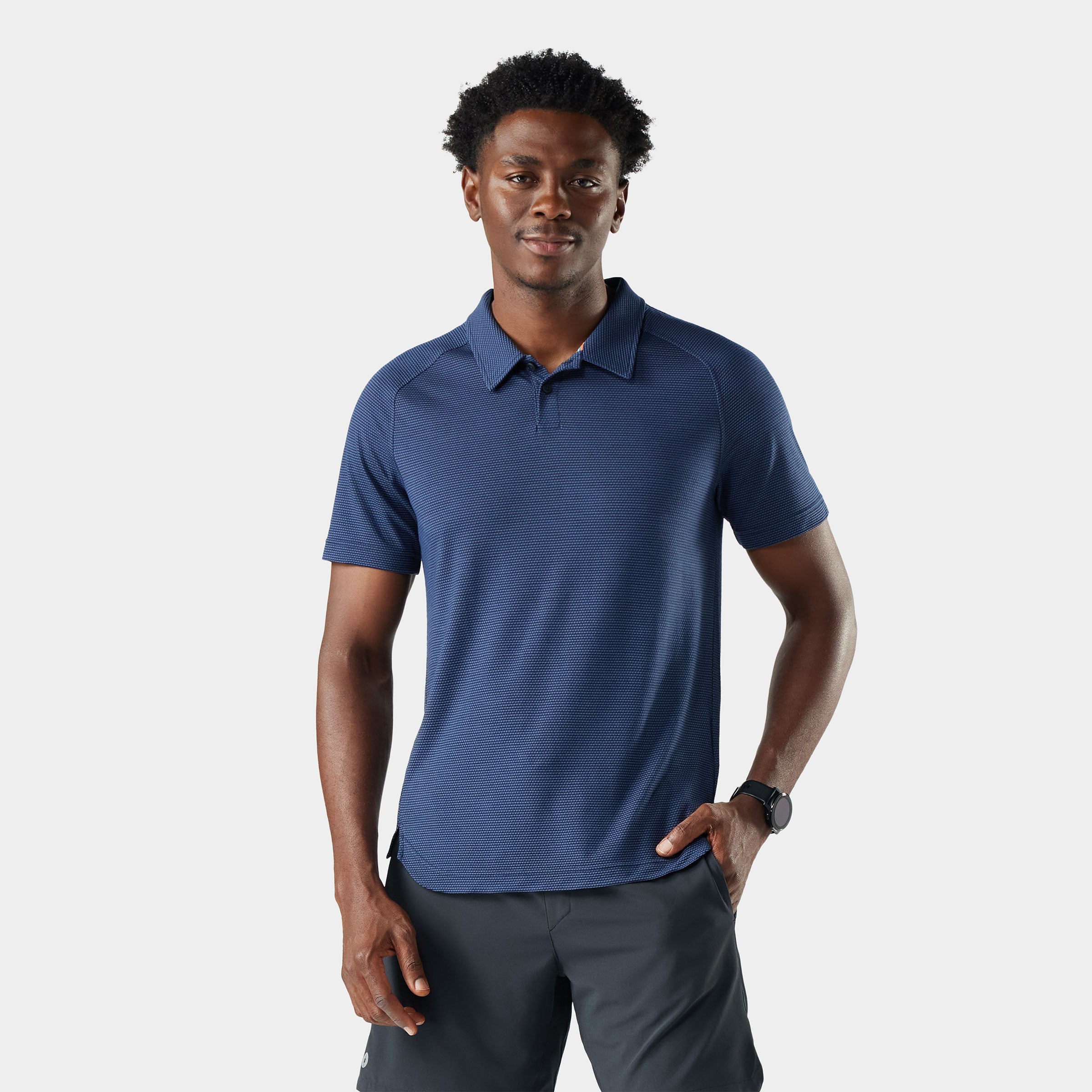 DUBPUSH TNRCN AIRMESH NIGHTGRID™ POLO Men's Active Mesh Polo - Nightfall Blue-Deep Navy