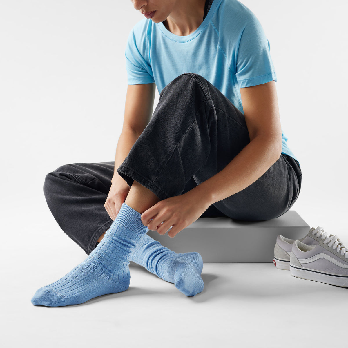 Women's Everyday Slouchy Rib Tall Crew Socks Serene Blue - 2