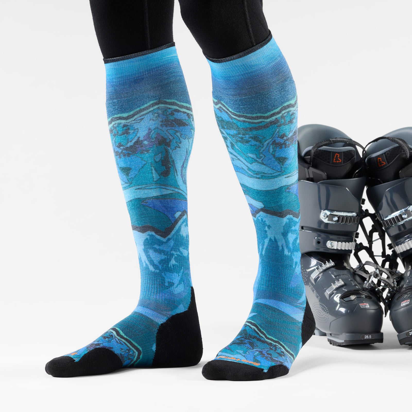 Ski Storm Peak Print Over the Calf Socks Nightfall Blue - ver - 2