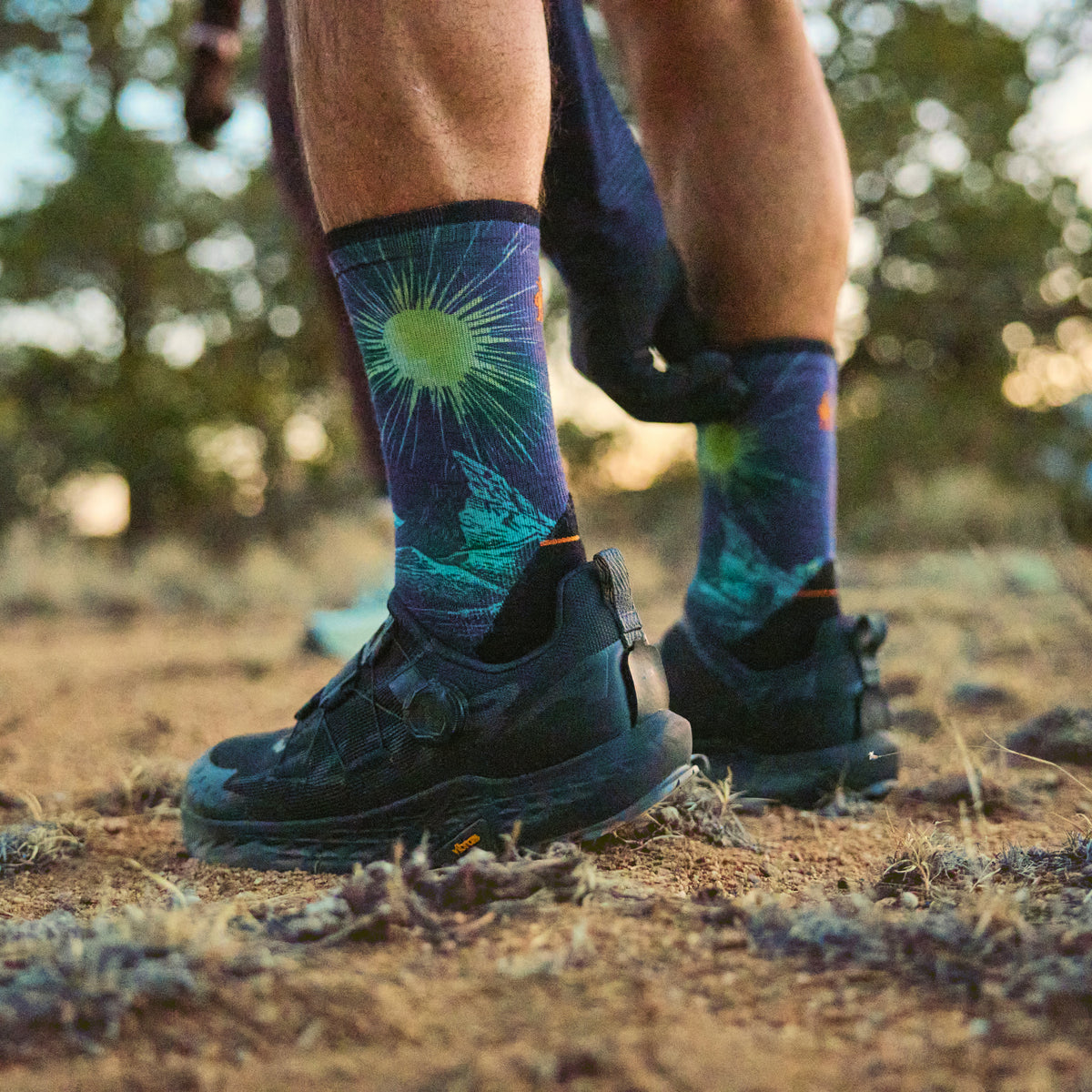 Trail Run Treeline Print Crew Socks Deep Navy - ver - 3