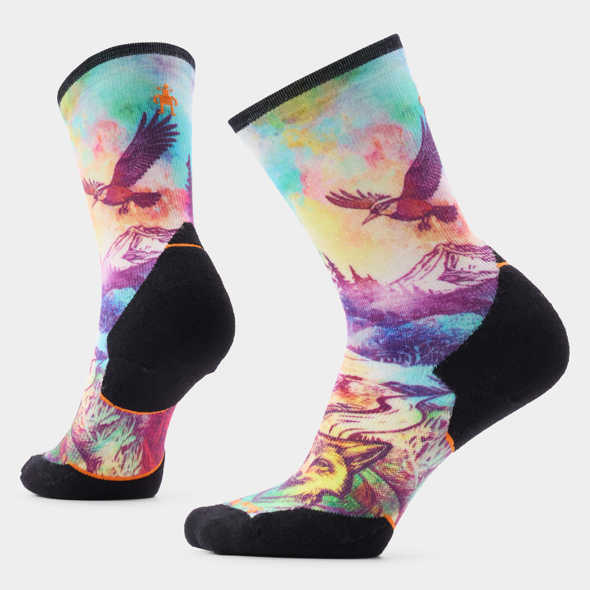 Women's Trail Run Serene Peak Print Crew Socks Dusty Teal - 1