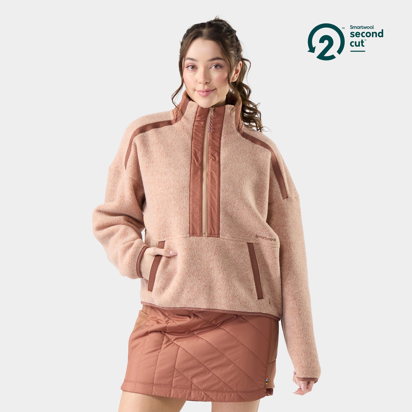 Women's Second Cut Fleece 1/2 Zip Light Mocha - ver - 1