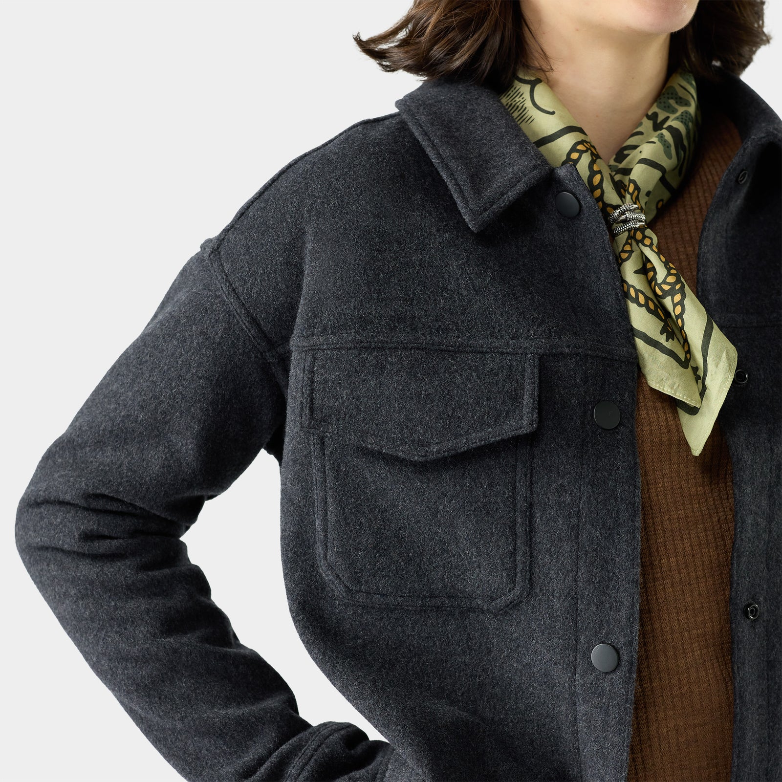 Women's Anchor Line Cropped Shirt Jacket Almond Plaid - ver - 3