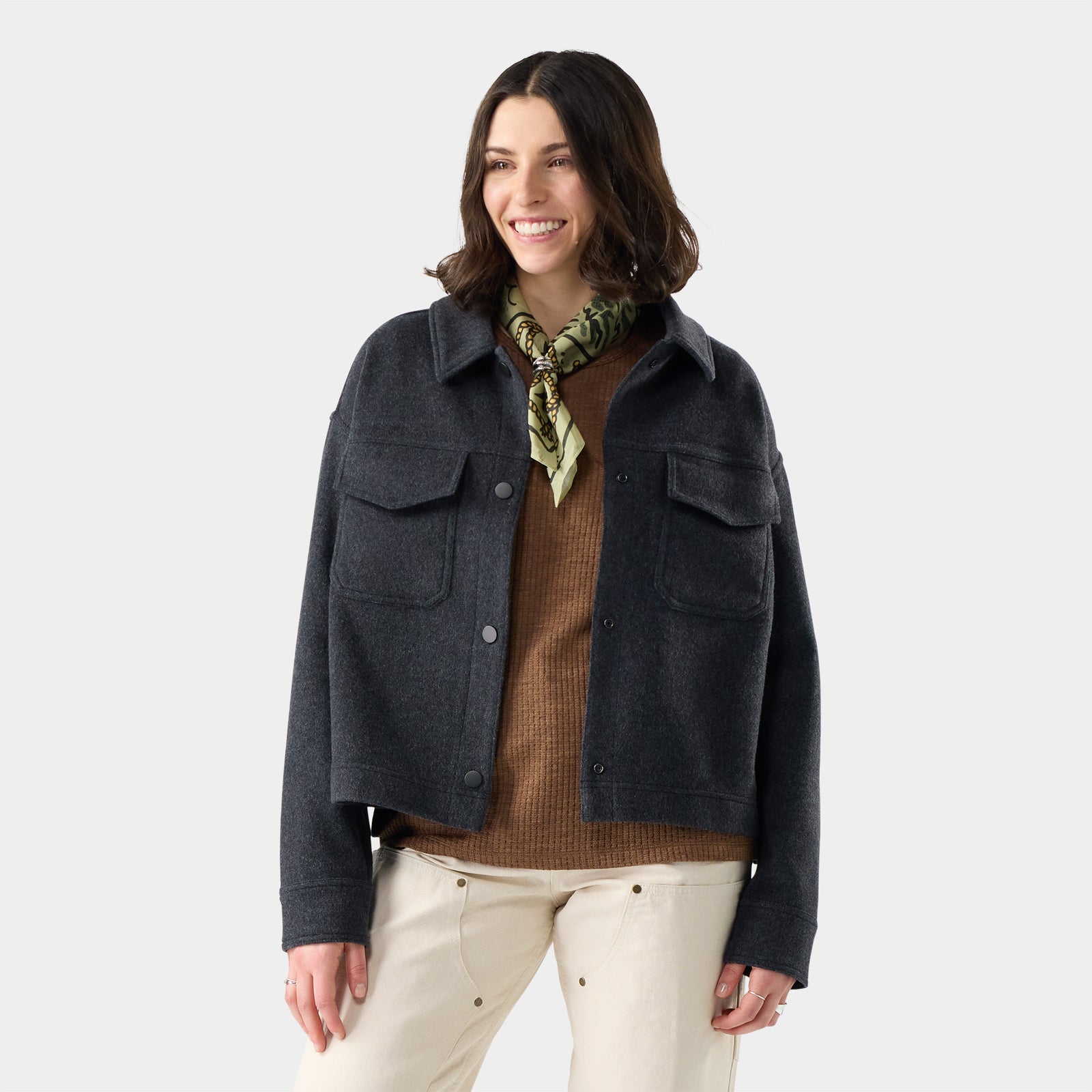 Women's Anchor Line Cropped Shirt Jacket Almond Plaid - ver - 1