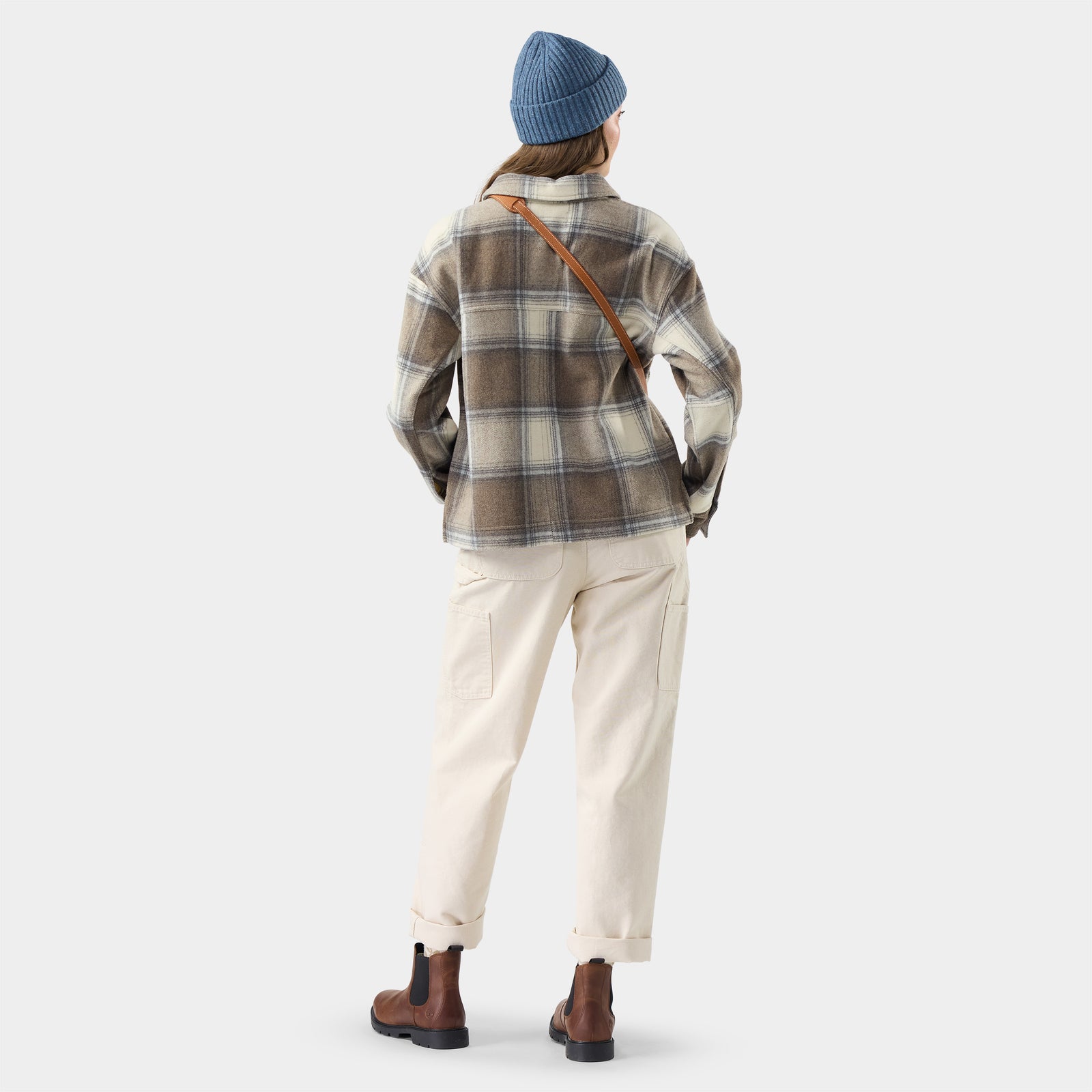 Women's Anchor Line Cropped Shirt Jacket Almond Plaid - ver - 2