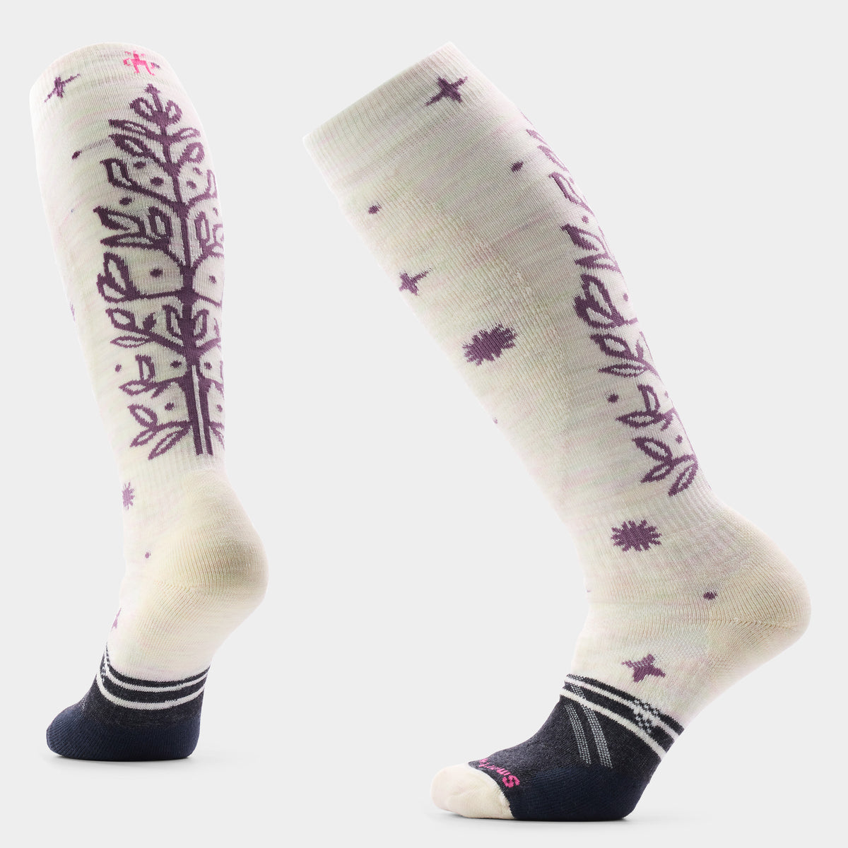 Women's Ski Ice Blossom Over the Calf Socks Moonbeam - ver - 1