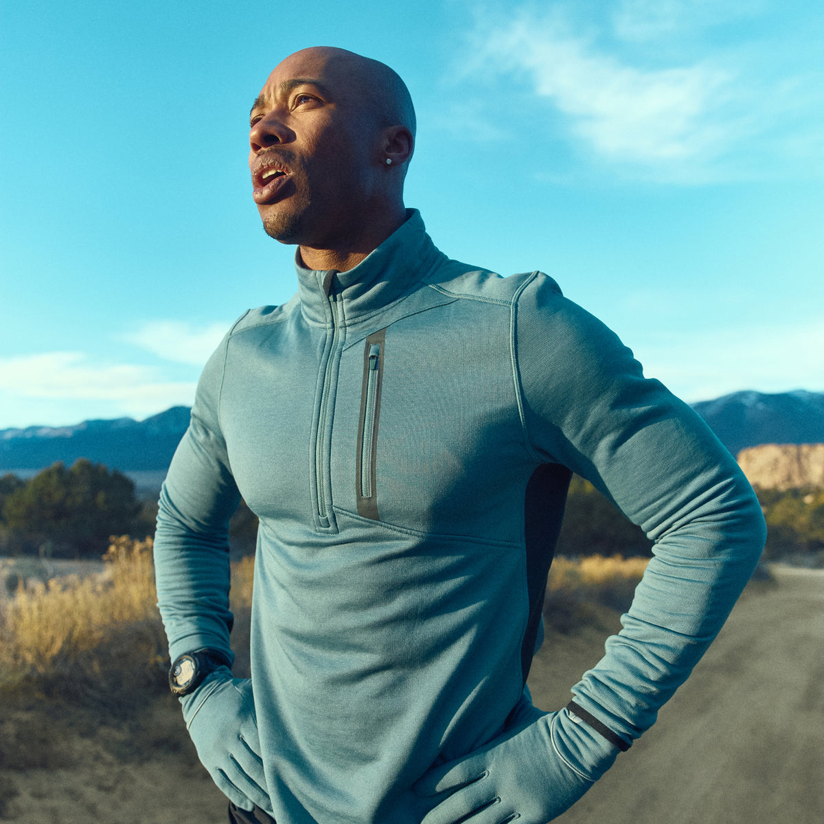 Men's Active Fleece 1/2 Zip Dusty Teal - ver - 5