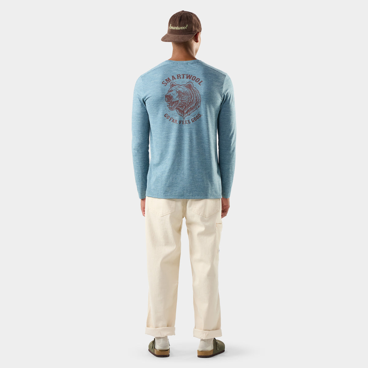 Men's Hemp Blend Go Far Bear Long Sleeve Graphic Tee Dusty Teal Heather - ver - 2
