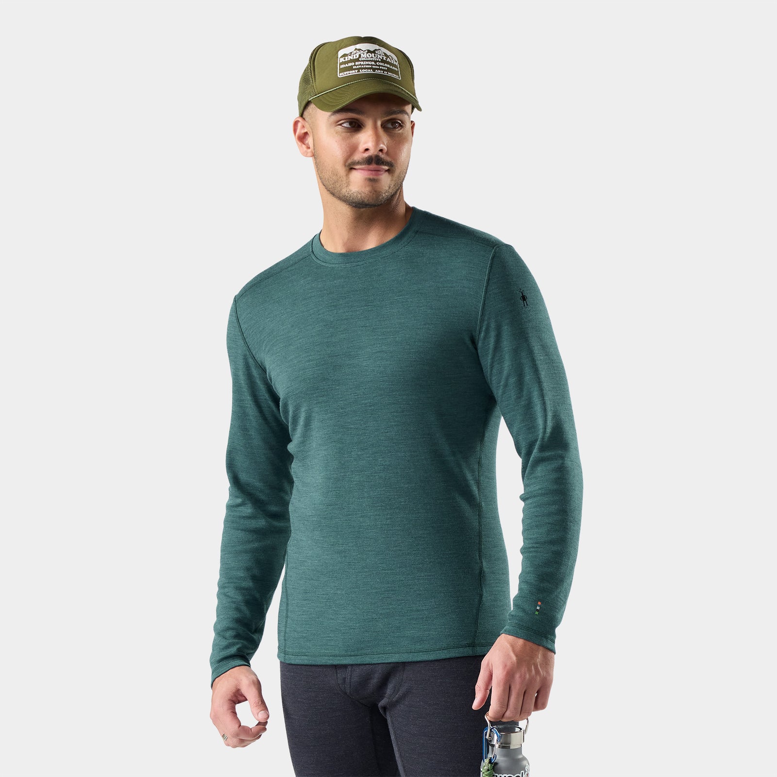 Men's Classic Thermal Merino Base Layer Crew Dark Teal Heather - ver - 1