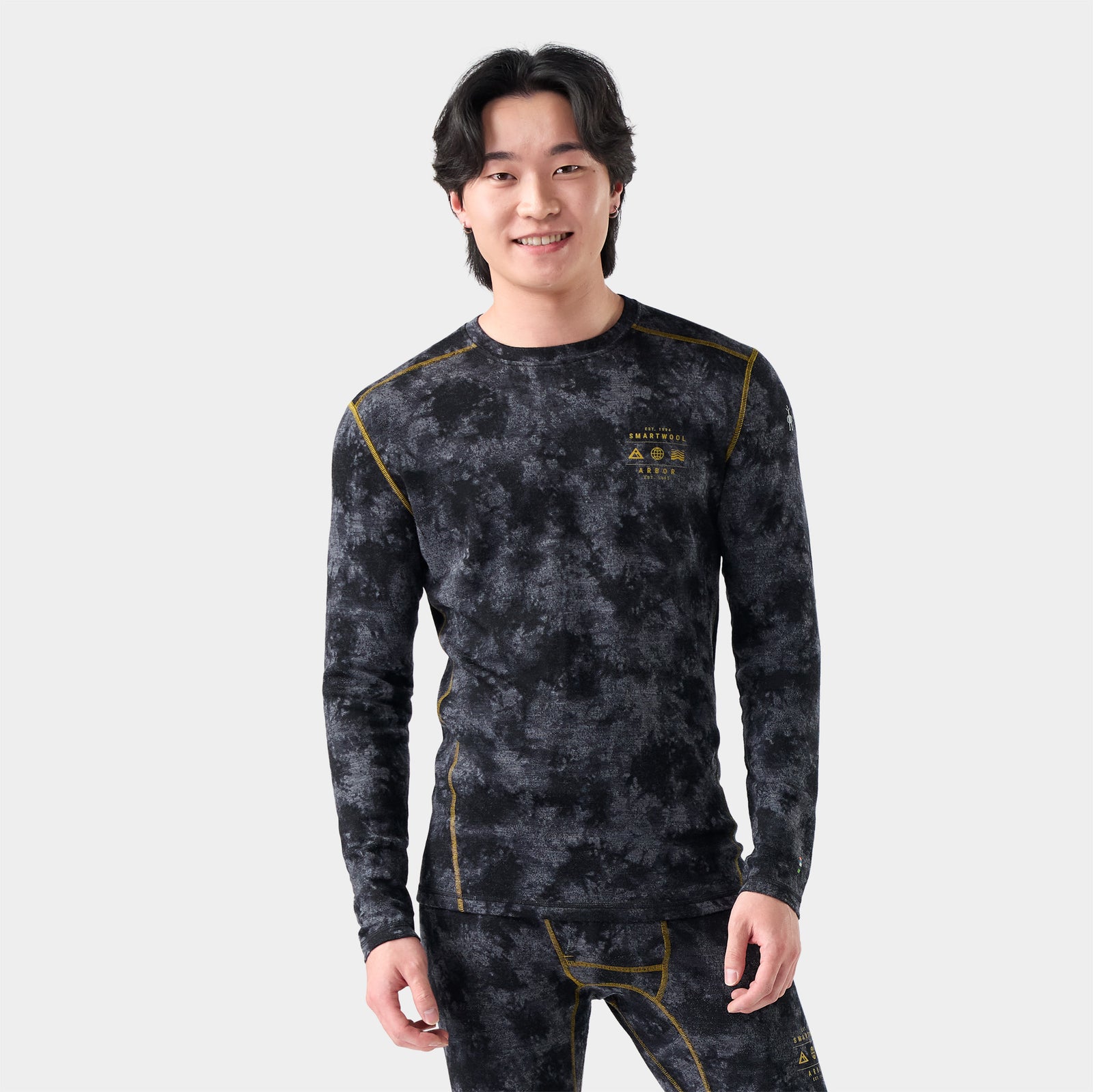 Men's Classic Thermal Merino Base Layer Crew Pacific Blue-Charcoal - ver - 1