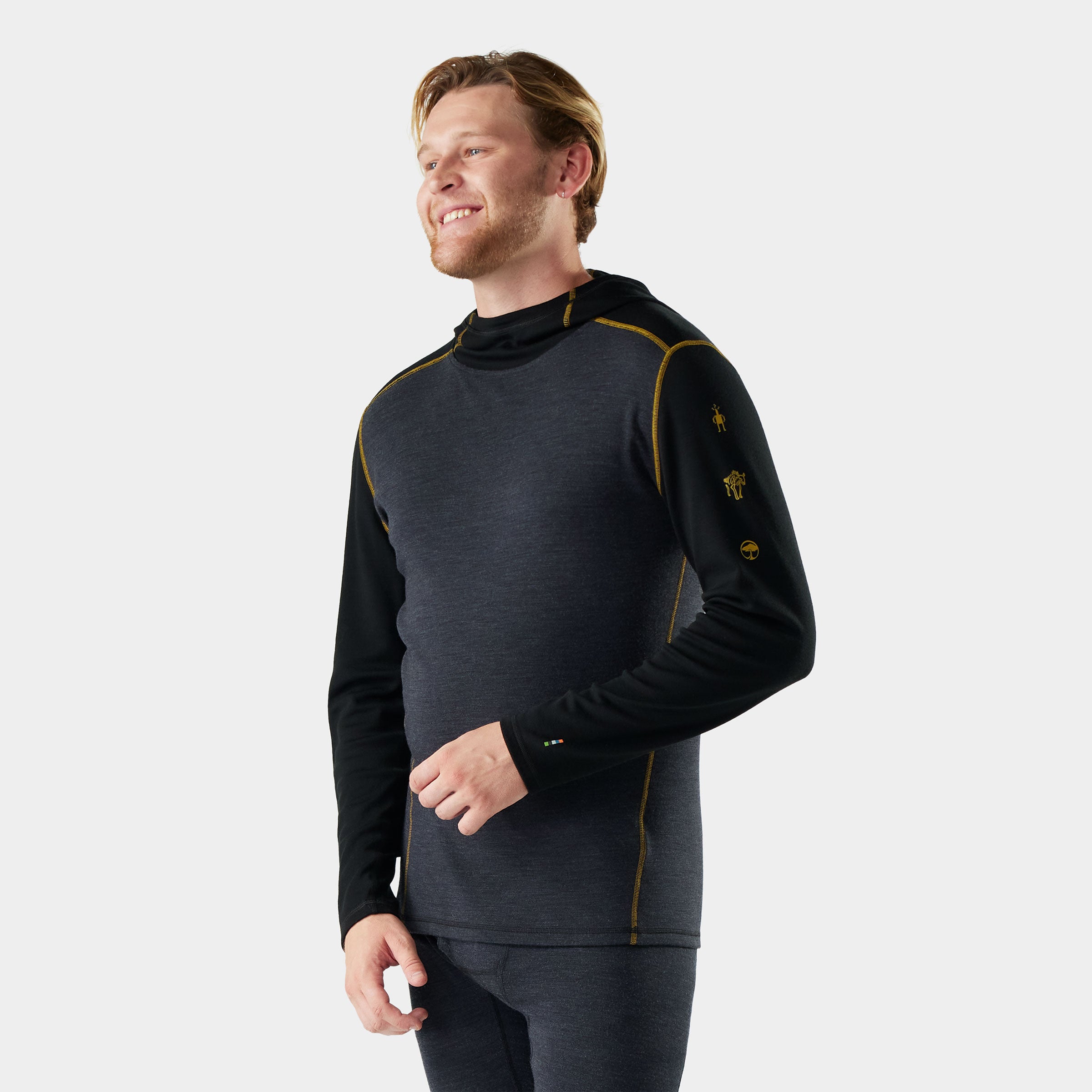 Men's Classic Thermal Merino Base Layer Hoodie - Charcoal-Honey Gold