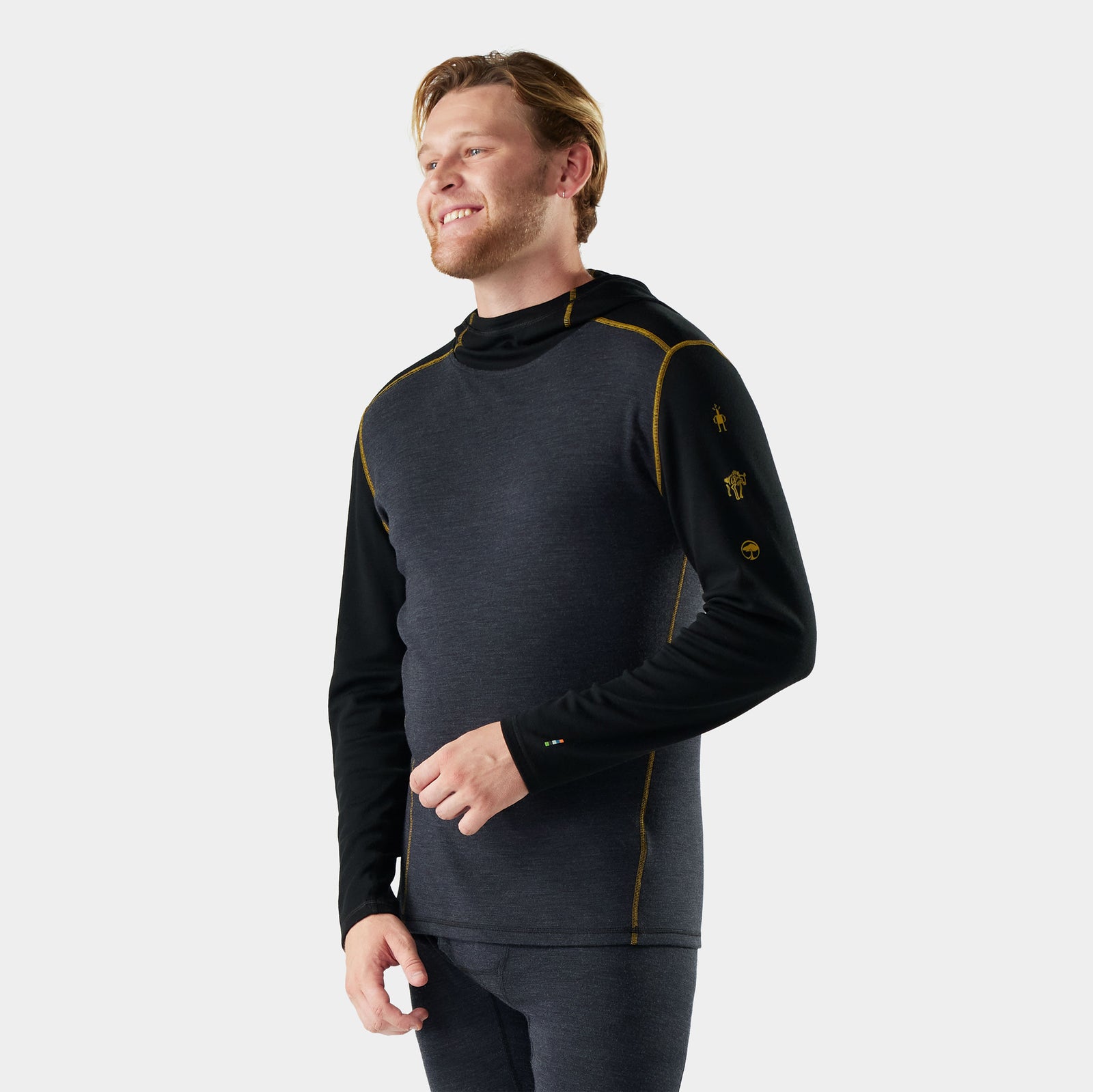 Men's Classic Thermal Merino Base Layer Hoodie Charcoal-Honey Gold - ver - 1