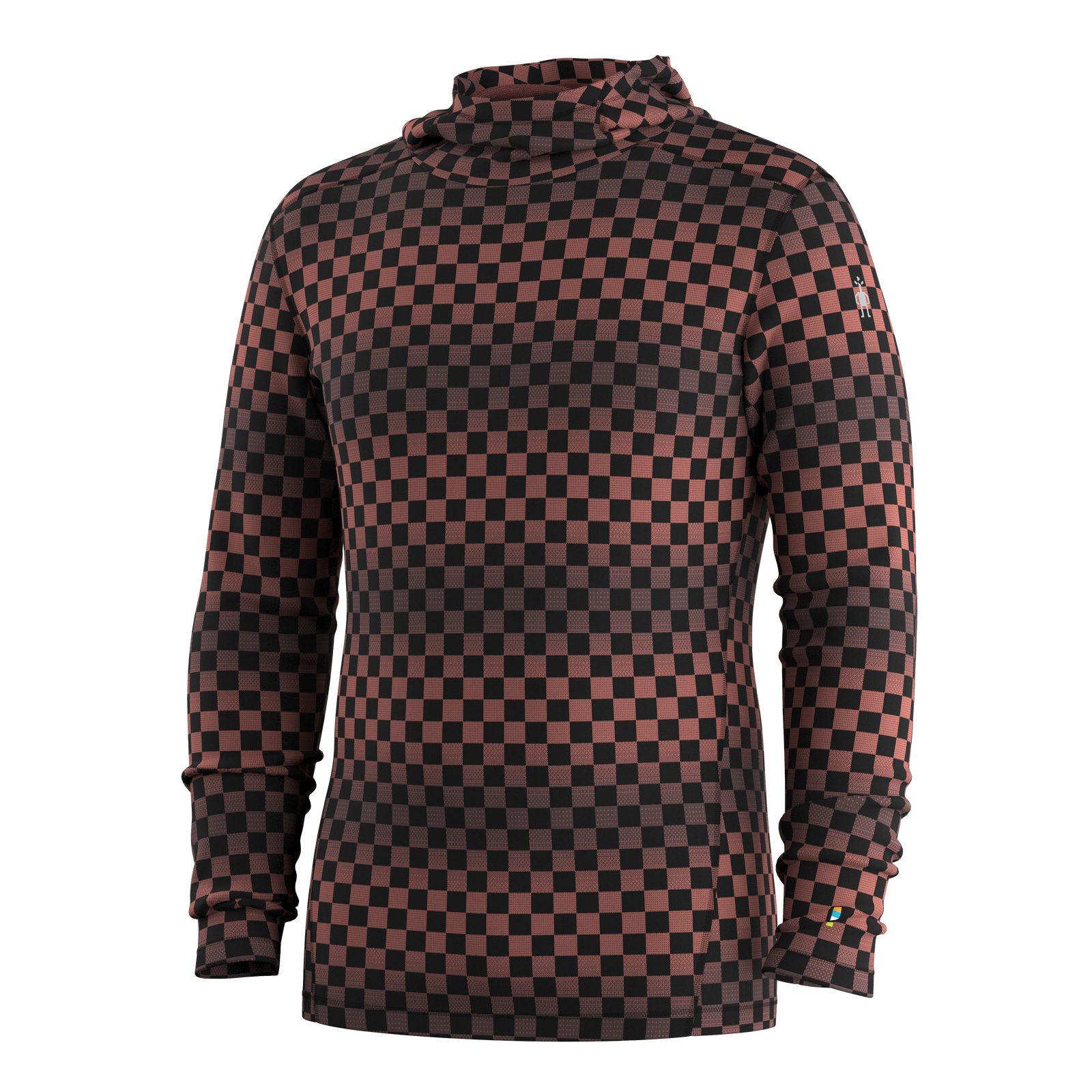 Men's Classic Thermal Merino Base Layer Hoodie Burnt Sienna Check - ver - 3