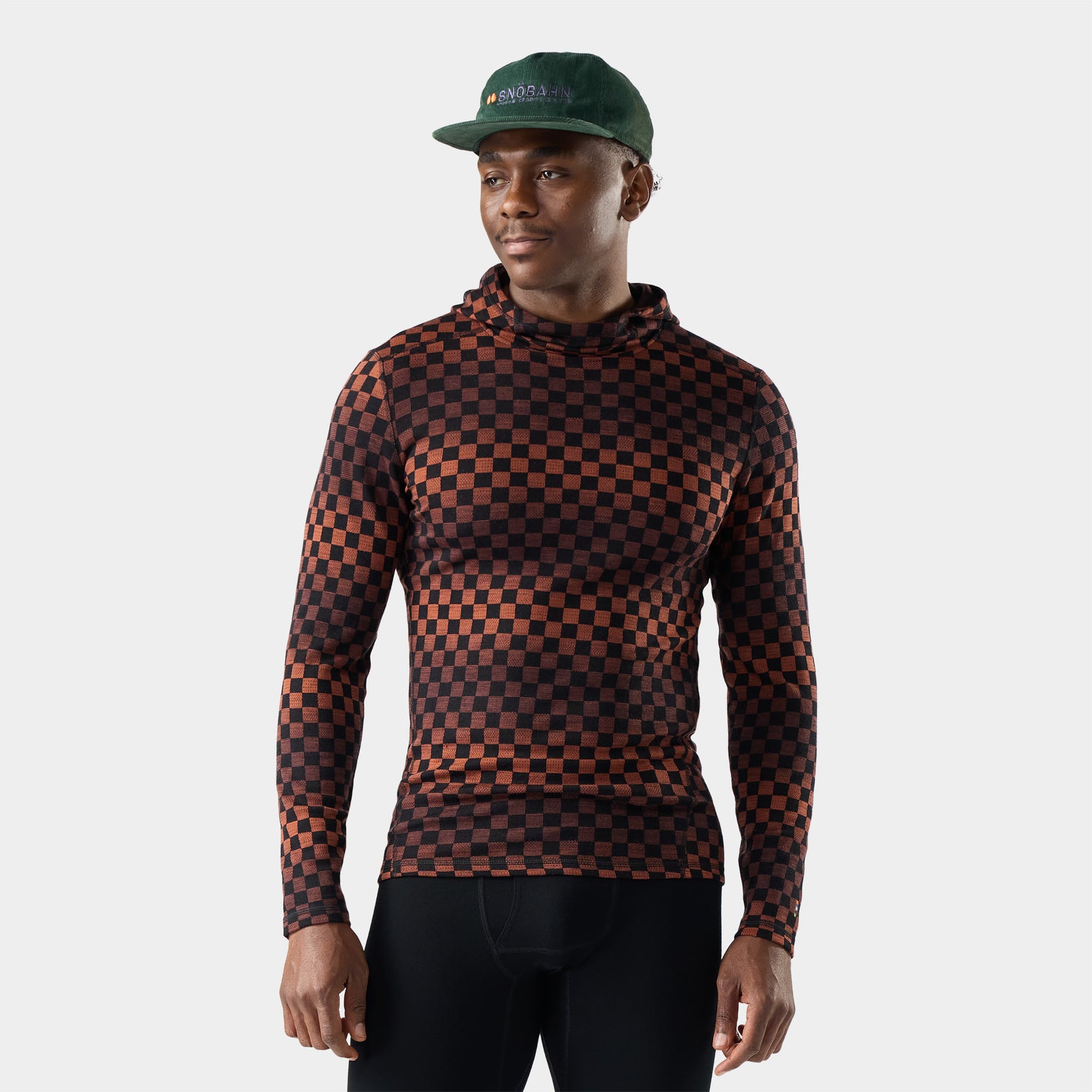 Men's Classic Thermal Merino Base Layer Hoodie Burnt Sienna Check - ver - 1