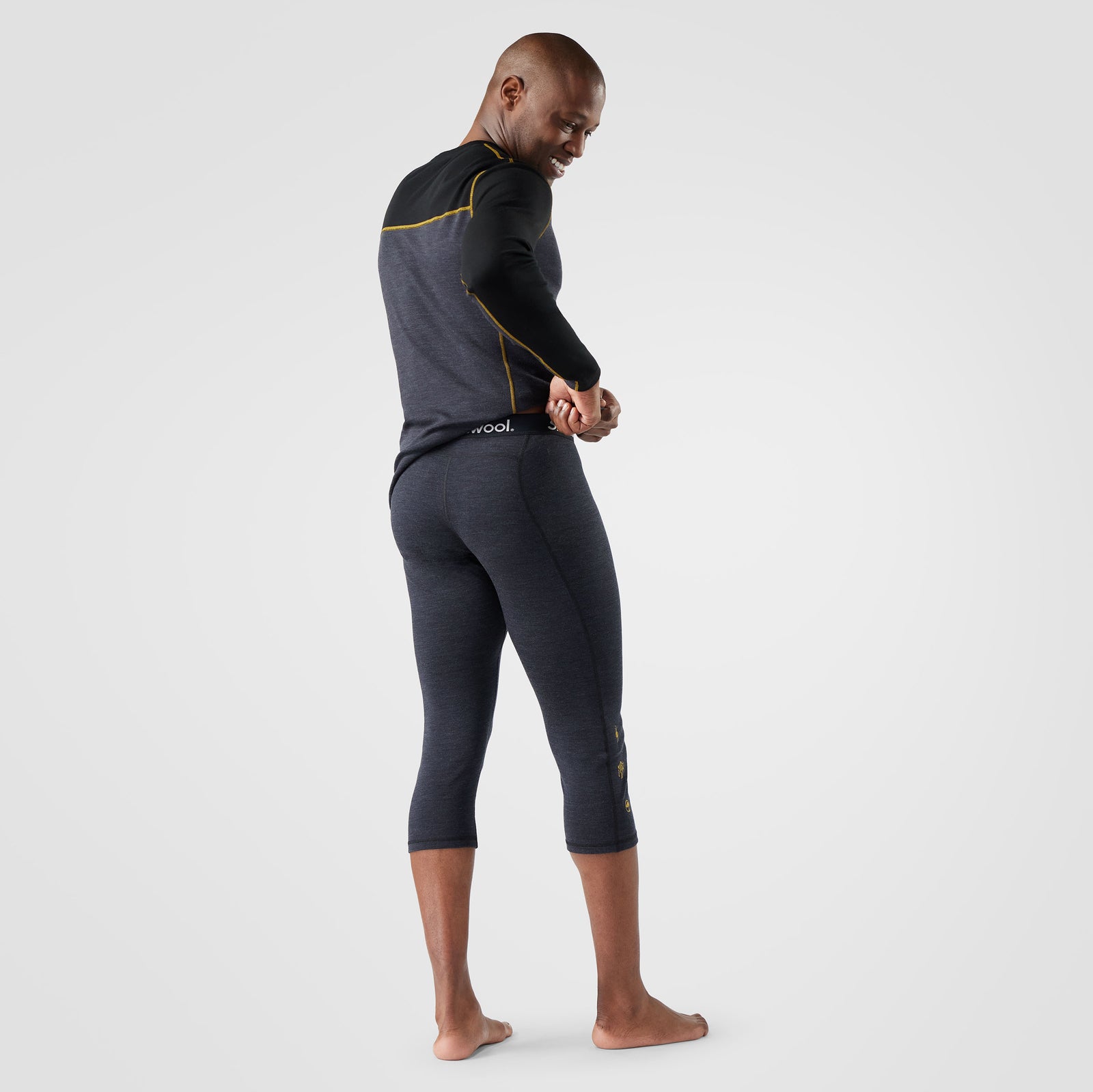 Men's Classic Thermal Merino Base Layer 3/4 Bottom Black - ver - 5