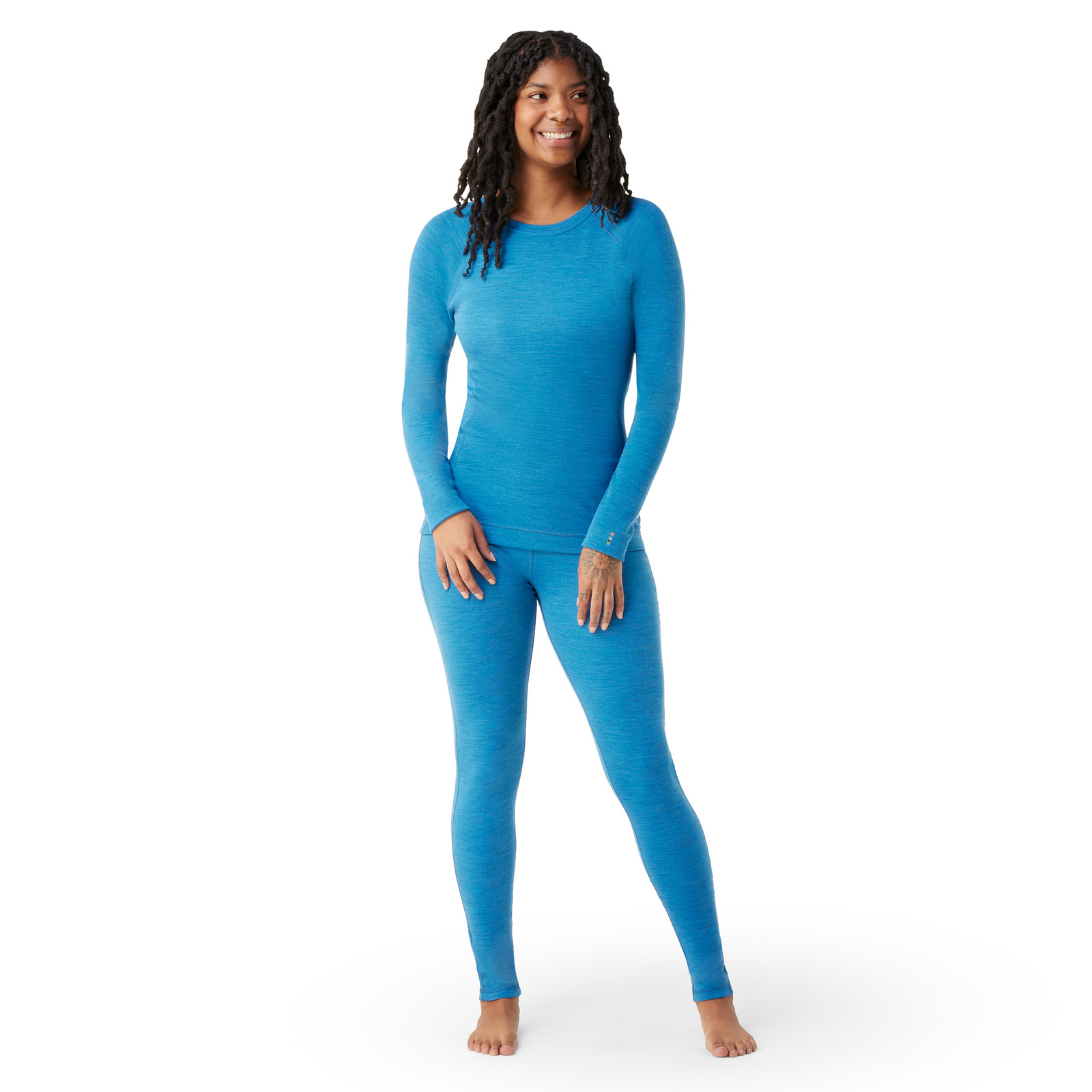 Women's Classic Thermal Merino Base Layer Crew Twilight Blue Heather - ver - 1
