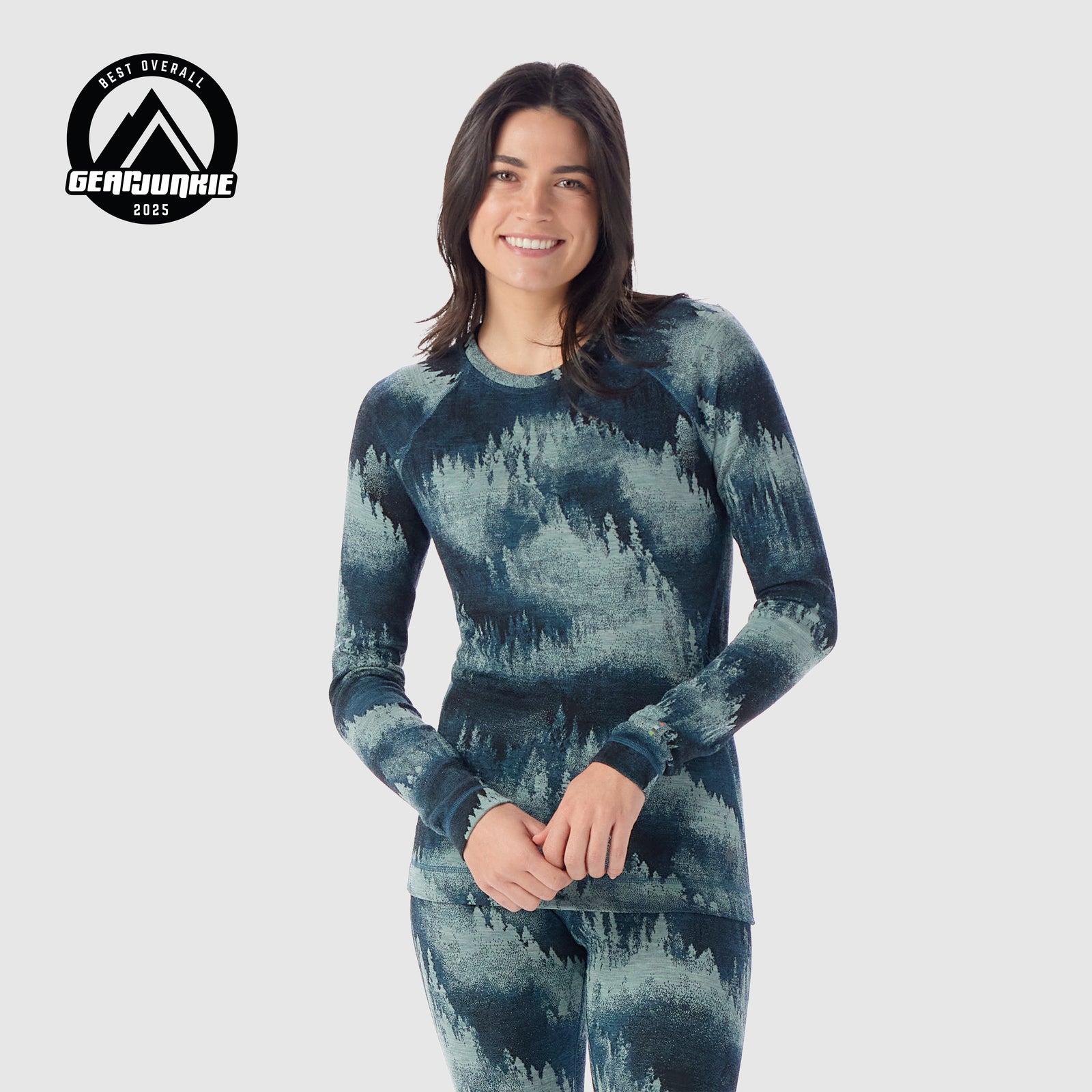Women's Classic Thermal Merino Base Layer Crew Nightfall Blue Heather - ver - 1