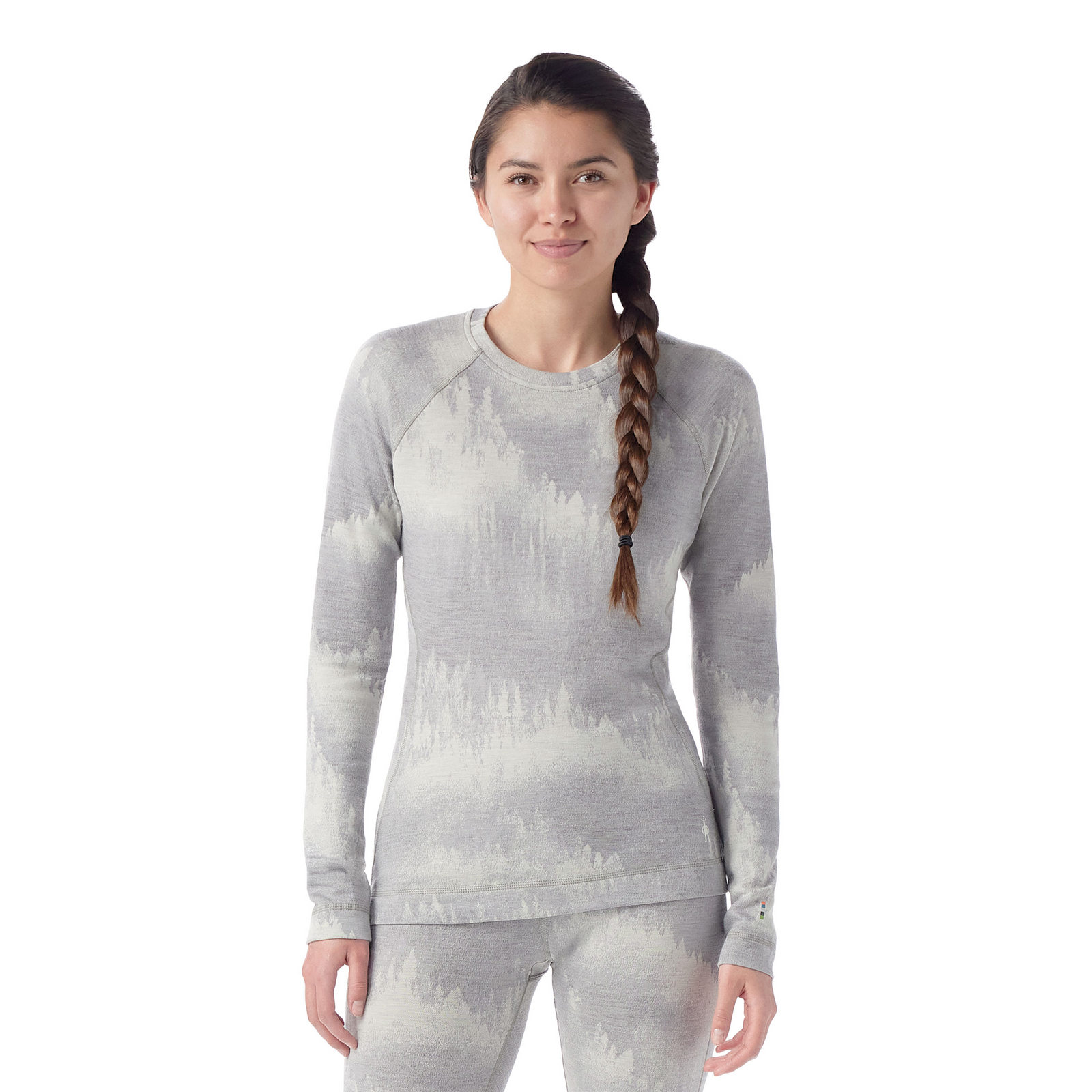 Women's Classic Thermal Merino Base Layer Crew Black Deco Floral - ver - 1