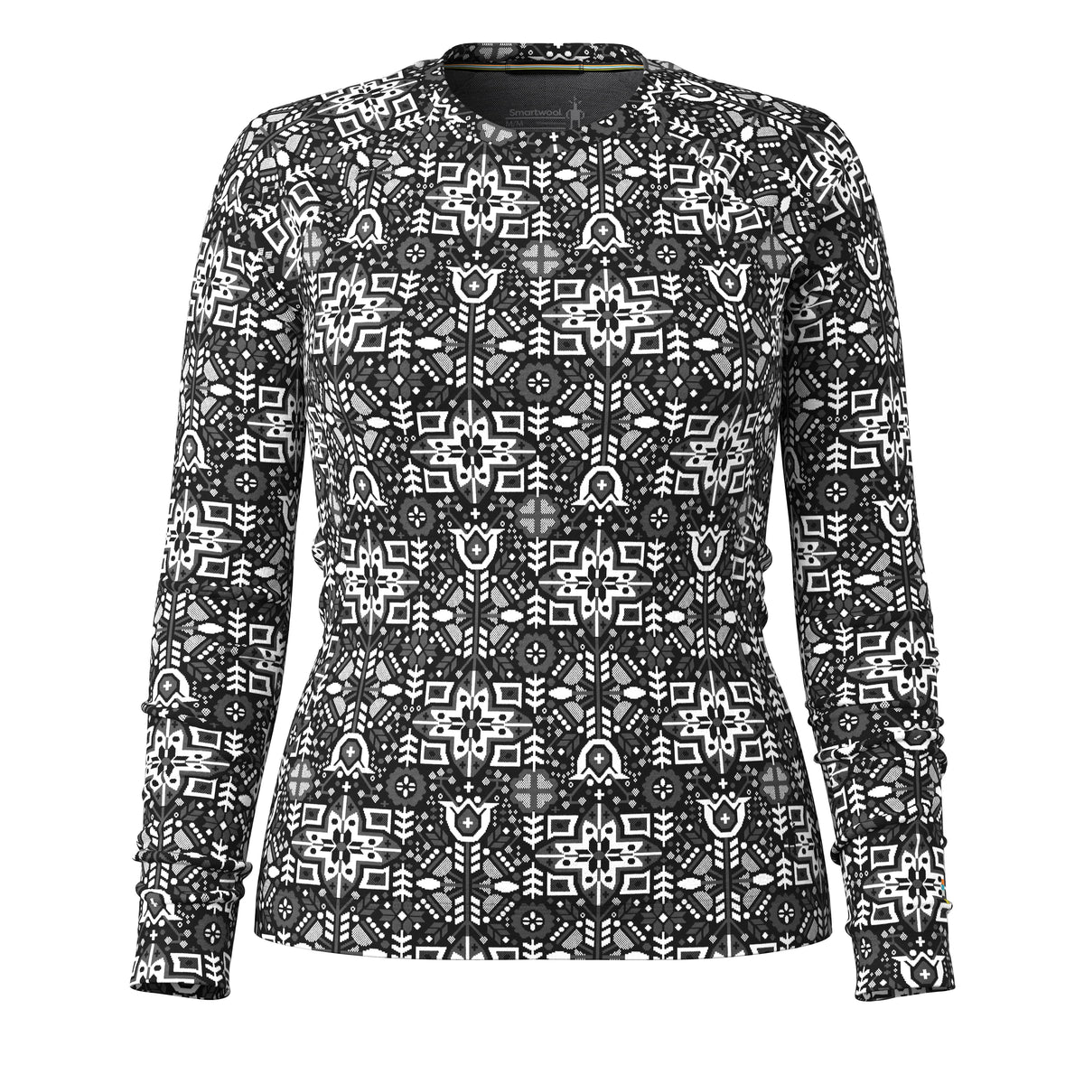 Women's Classic Thermal Merino Base Layer Crew Black Deco Floral - 3