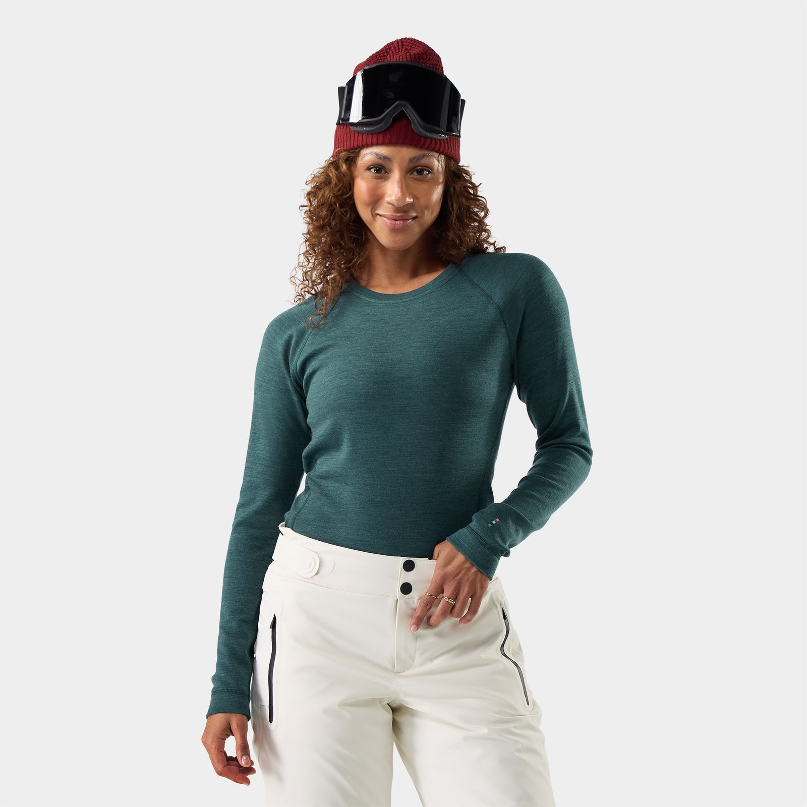 Women's Classic Thermal Merino Base Layer Crew Dark Teal Heather - ver - 1