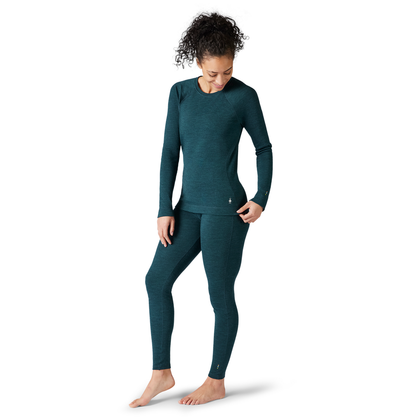 Women's Classic Thermal Merino Base Layer Crew Pacific Blue Floral - ver - 1