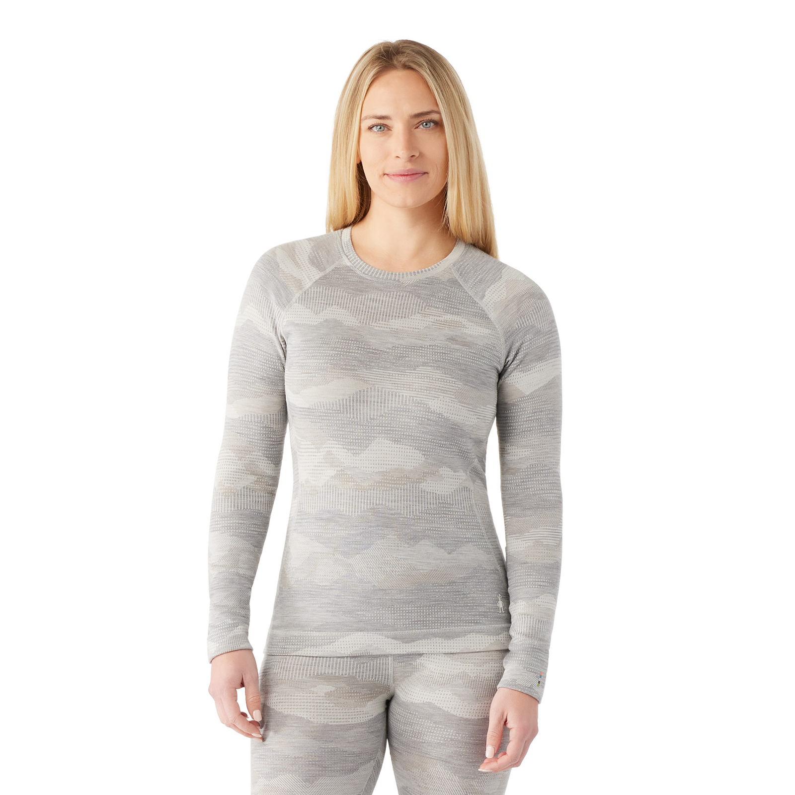 Women's Classic Thermal Merino Base Layer Crew Pacific Blue Floral - ver - 2