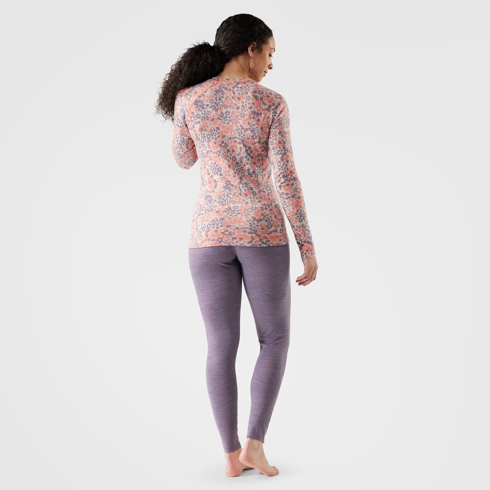 Women's Classic Thermal Merino Base Layer Crew Pacific Blue Floral - ver - 2