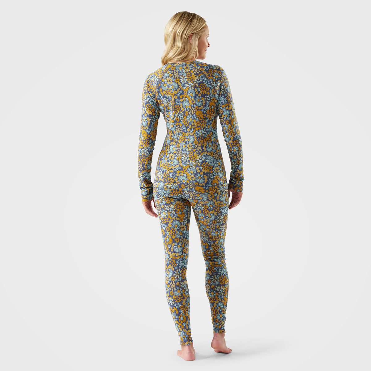 Women's Classic Thermal Merino Base Layer Crew Pacific Blue Floral - 2