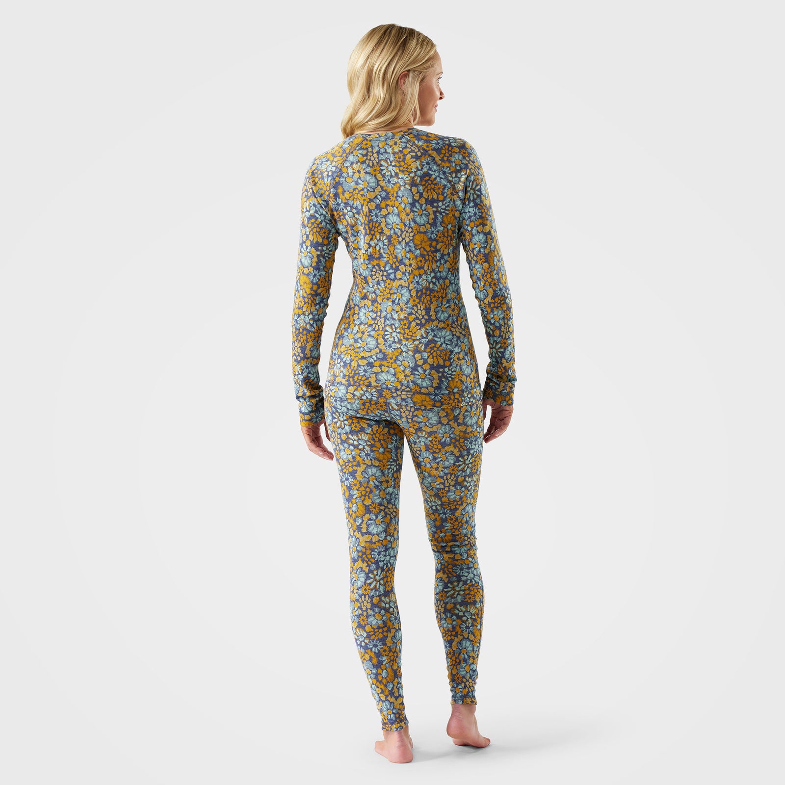 Women's Classic Thermal Merino Base Layer Crew Pacific Blue Floral - ver - 2