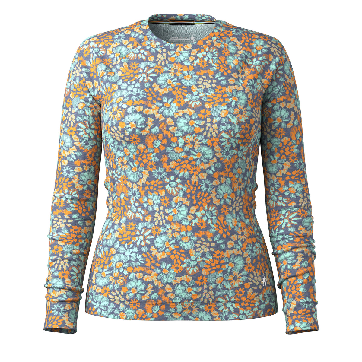 Women's Classic Thermal Merino Base Layer Crew Pacific Blue Floral - 3