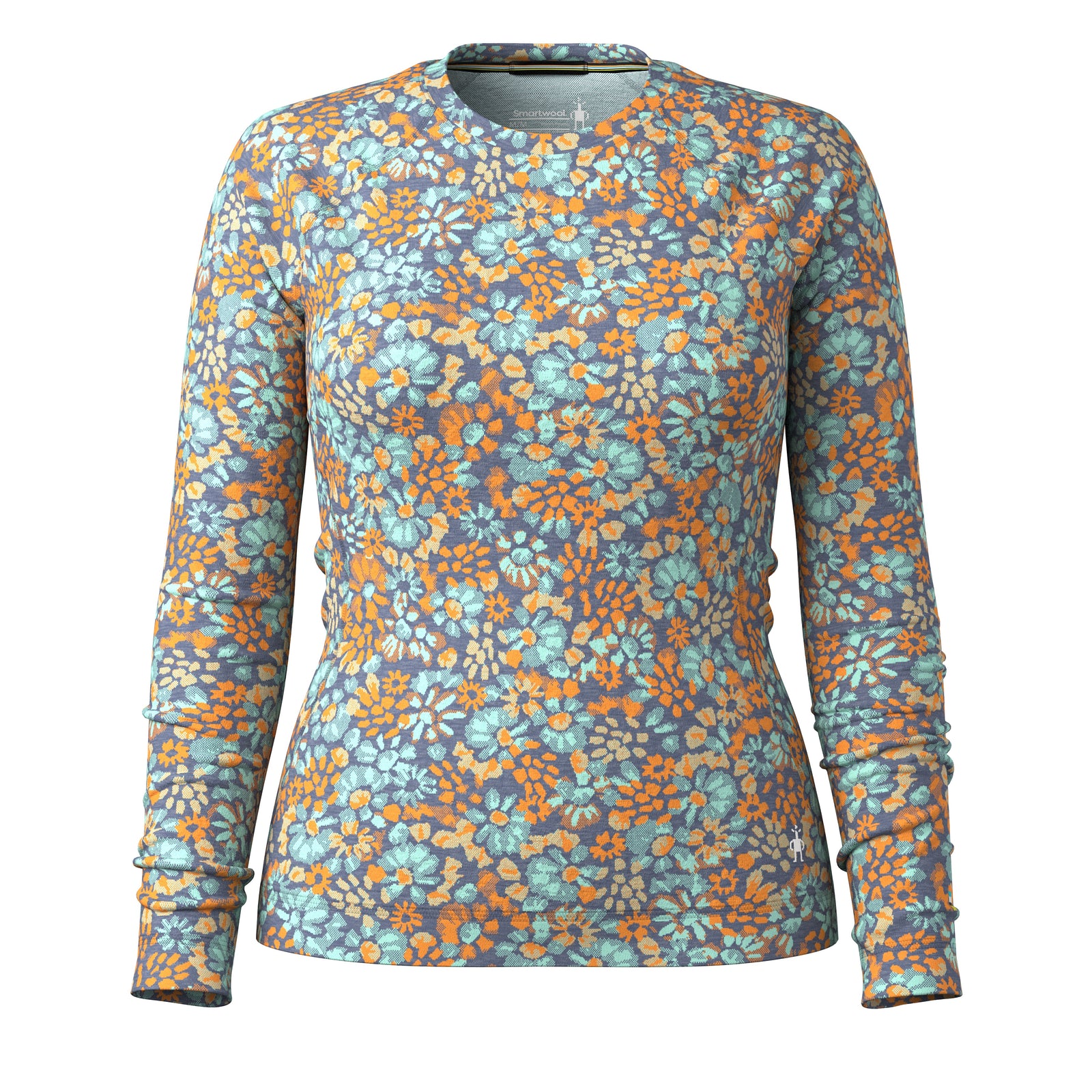 Women's Classic Thermal Merino Base Layer Crew Pacific Blue Floral - ver - 3